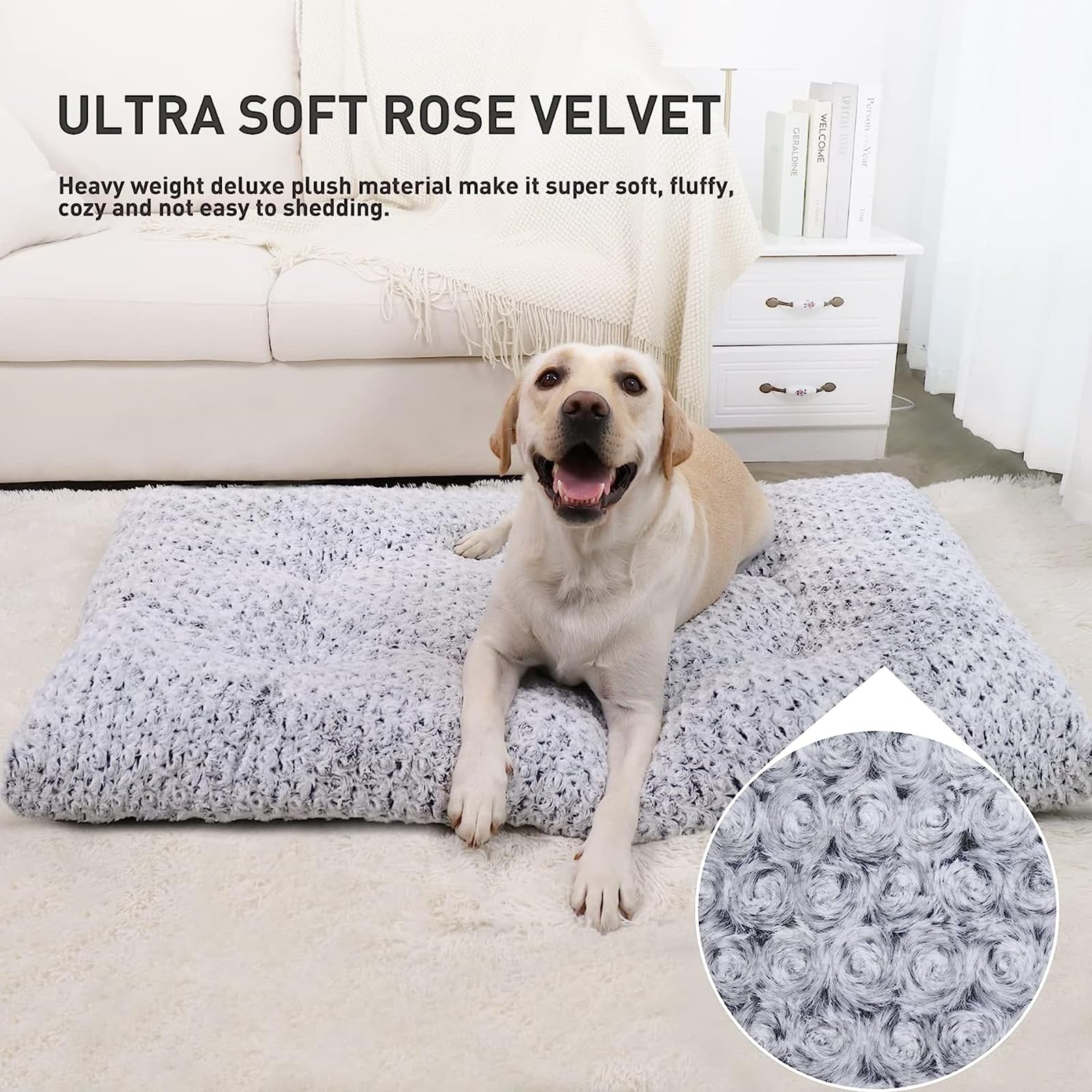Ksiia Washable Dog Bed Deluxe Plush Dog Crate Beds Comfy Kennel Pad Anti-Slip Pet Sleeping Mat For Large, Jumbo, Medium, Small Dogs Breeds, 53' X 36', Gray