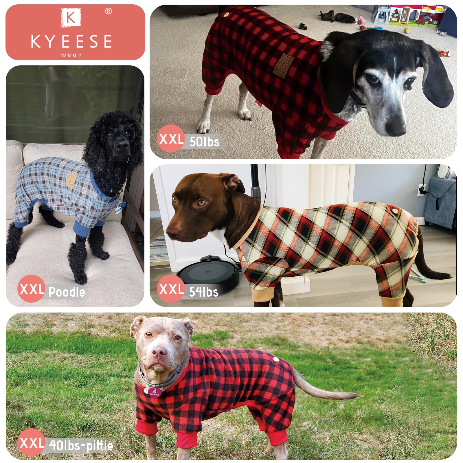 Kyeese Dog Pajamas Large Sized Dog Stretchy Onesie Lightweight Pjs Soft Coat Comfy Pet Clothes Velvet Jammies, Khaki, Xxx-Large