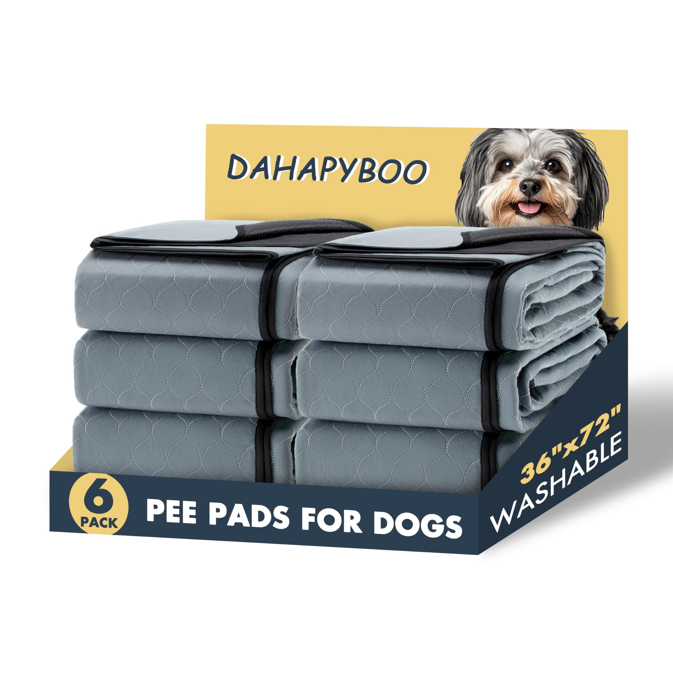 Dahapyboo Extra Large Washable Pee Pads For Dogs,6Pack Reusable Puppy Pads For Dogs,36X72 Non-Slip Waterproof Pet Training Pads 