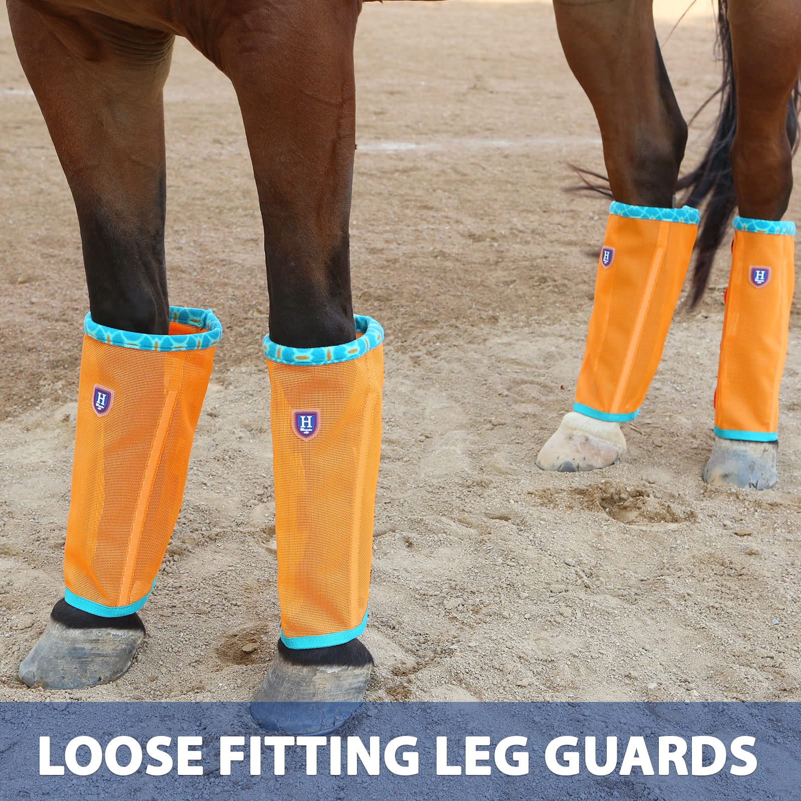 Caremaster Fine Mesh Fly Boots Loose Fitting & Non-Slip Horse Fly Leggings Fleece Air Flow (Set Of 4) Soft Orange Large