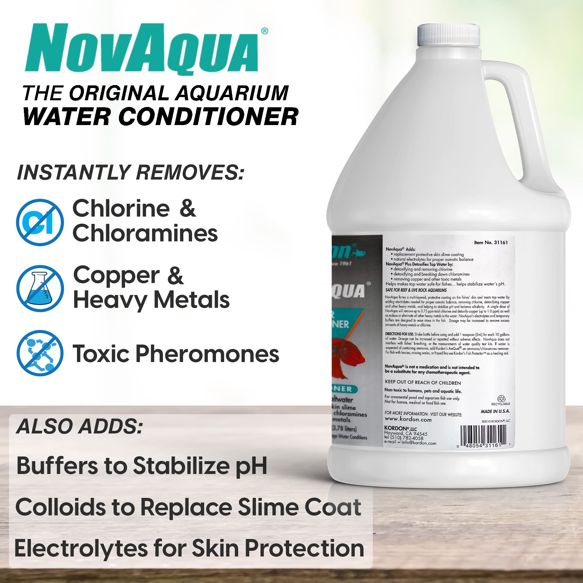 KORDON Novaqua Aquarium Water Conditioner for Freshwater & Saltwater - Instantly Detoxifies Chlorine, Chloramines, & Heavy Metal