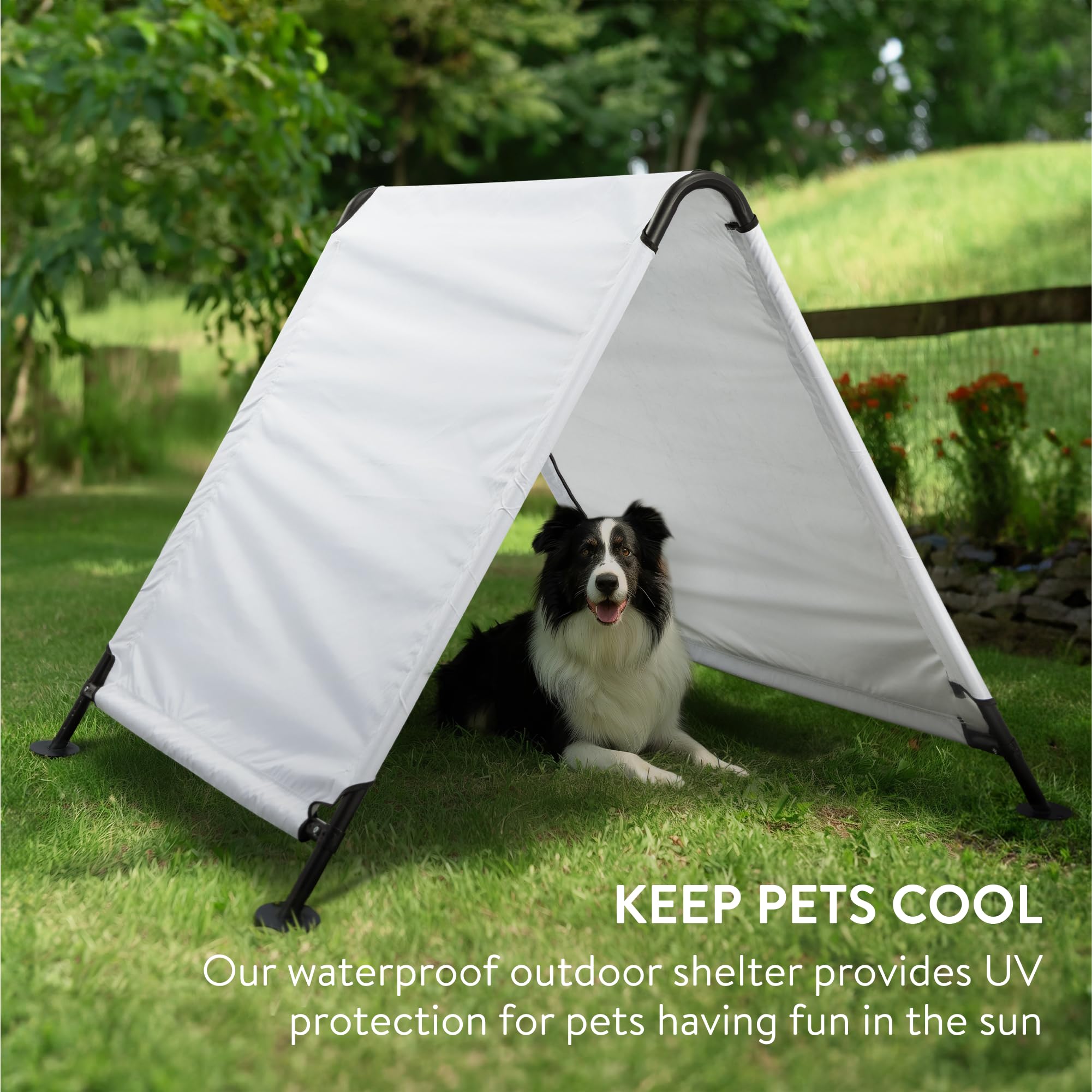 Navaris Triangle Dog Shade Shelter - Uv Protected & Waterproof Outdoor Canopy For Pets - Sturdy Pop Up Tent With Cooling White F