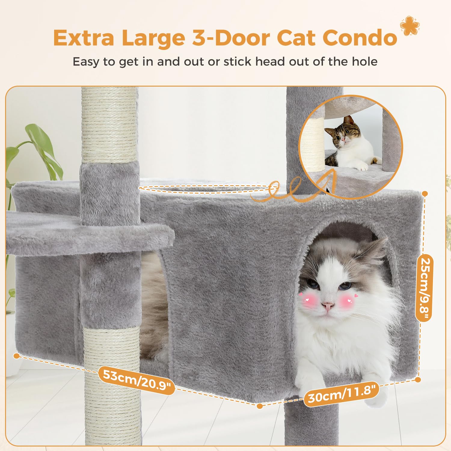 PAWZ Road Cat Tree 72" - Large Indoor Tower with Scratching Posts, Padded Perches, and Condos - Gray, Engineered Wood, Model AM01-AMT0204GY