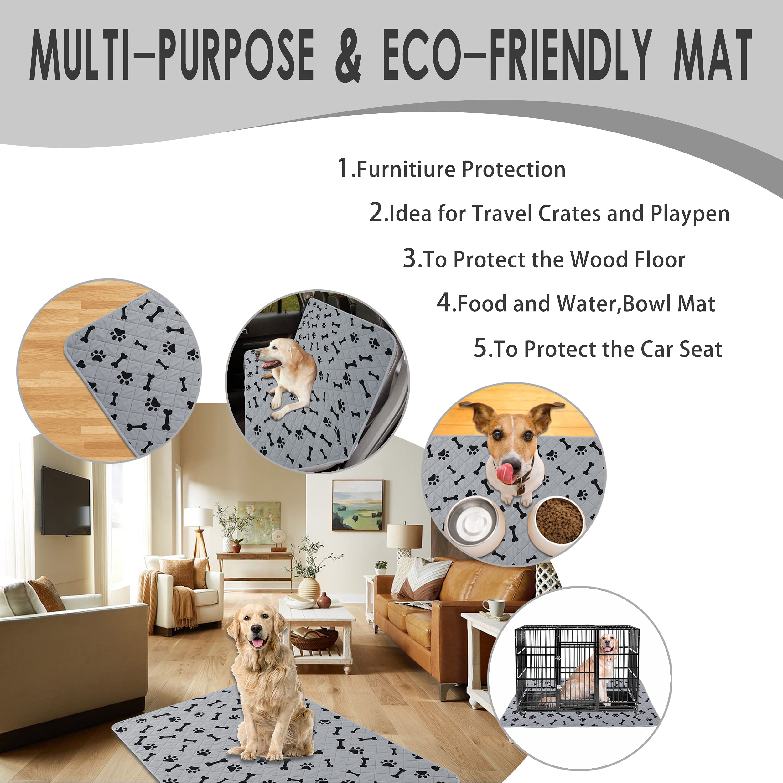 Dog Crate Pee Pads - Wahable Dog Rugs Non-Slip Puppy Pads for Small Dogs, Water Absorb Training Pads (2736 Gray)