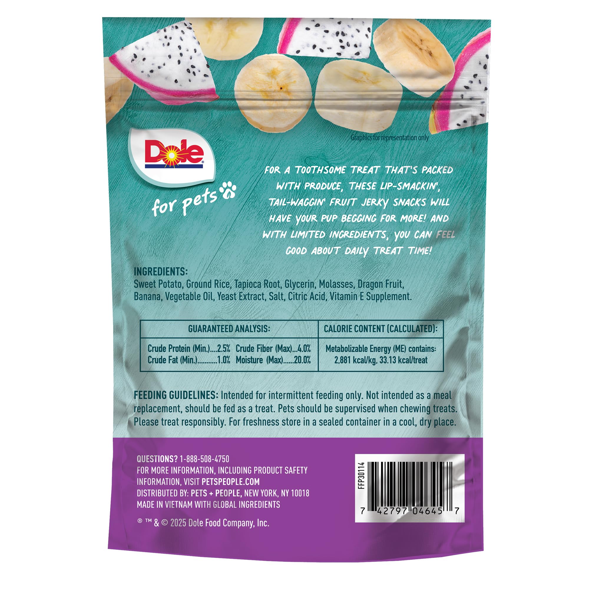 Dole for Pets Fruit Jerky Bites Dog Treats, Banana and Dragon Fruit, 6oz | Flavored with Real Fruits, No Wheat, Corn, Soy, Artif
