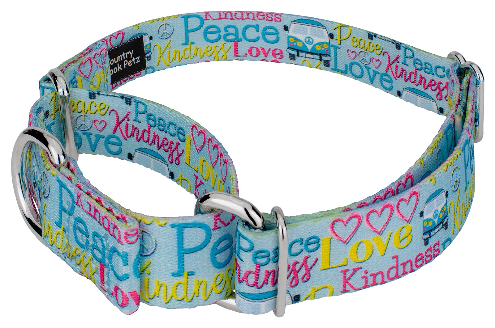 Country Brook Petz - Love and Peace Martingale Dog Collar - Groovy Collection Featuring Far Out Designs (1/2 Inch, Extra Small)