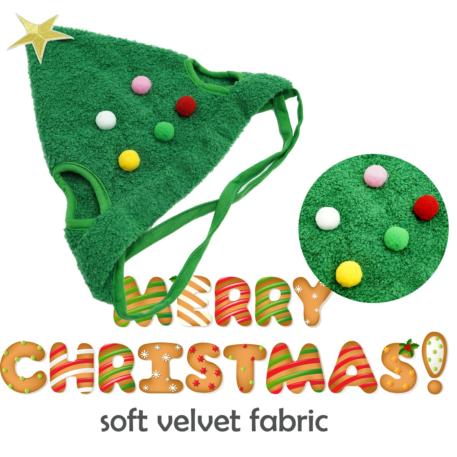 Elegant Little Tail Dog Christmas Costume 1Pc Velvet Green Christmas Hat Soft Funny Pet Plush Hat Adjustable Bat Headdress Cute