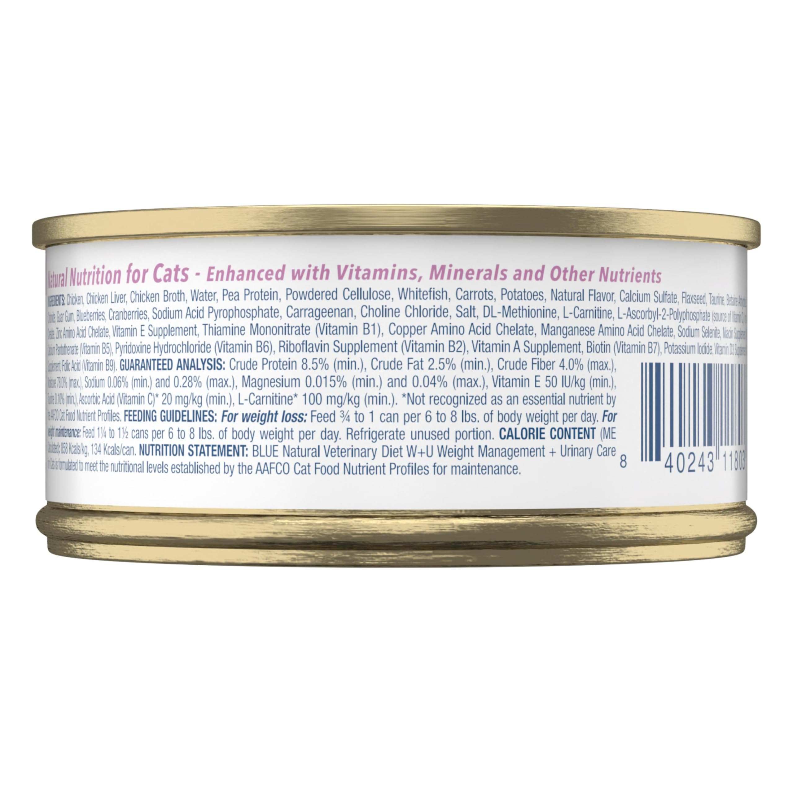 Blue Buffalo Natural Veterinary Diet W+U Weight Management + Urinary Care Wet Cat Food, Veterinarians Prescription Required, Ch