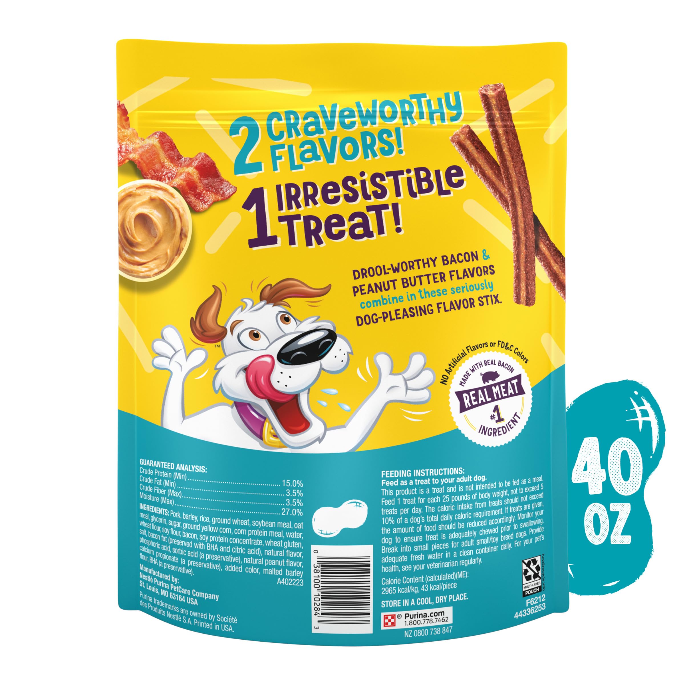 Purina Beggin  Flavor Stix with Bacon and Peanut Butter Flavor Dog Chew Stix - 40 oz. Pouch