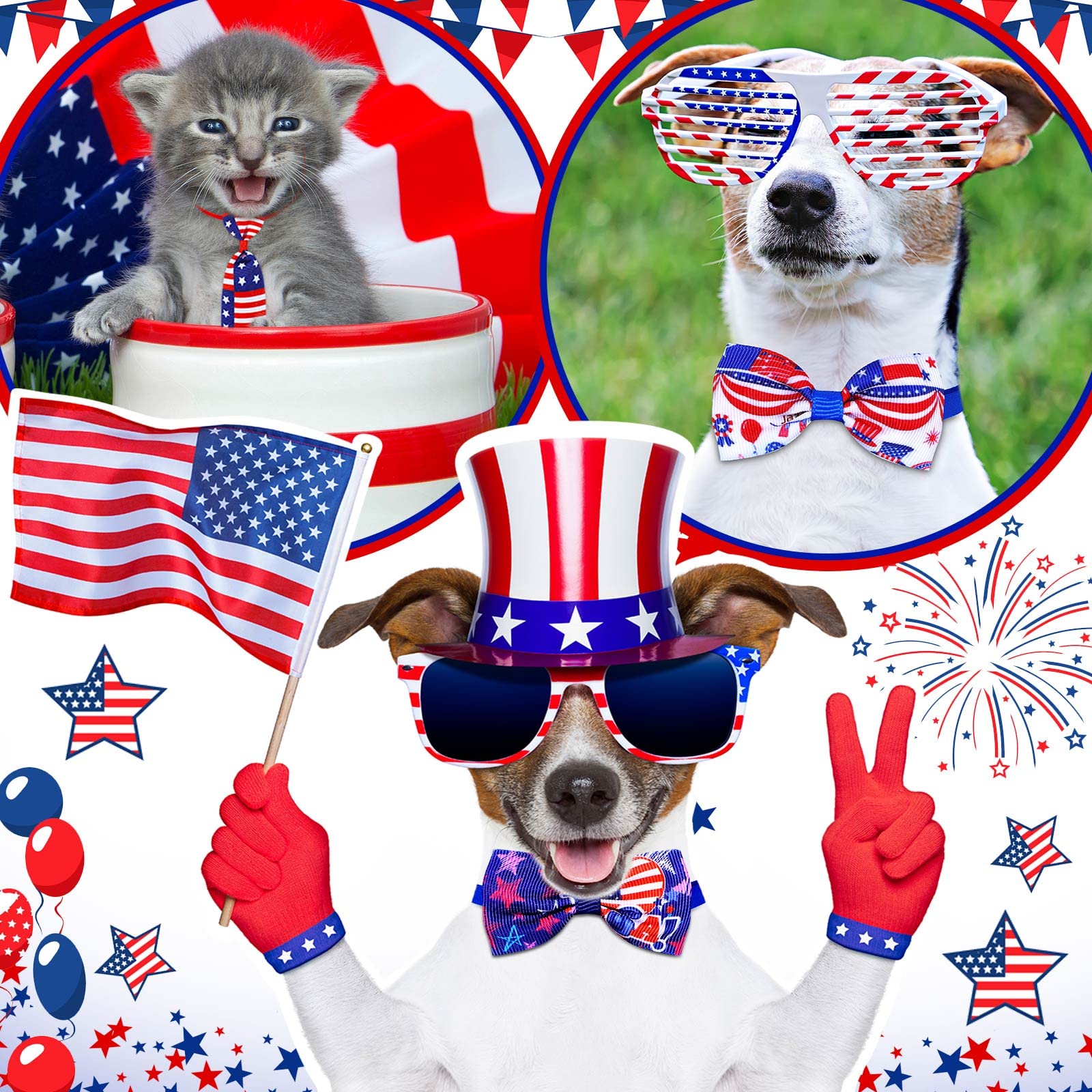 Eccliy 120 Pcs 4Th Of July Dog Bow Ties Collars For Dogs Patriotic Dog Collars Independence Day Dog Bow Tie Collar Adjustable Do