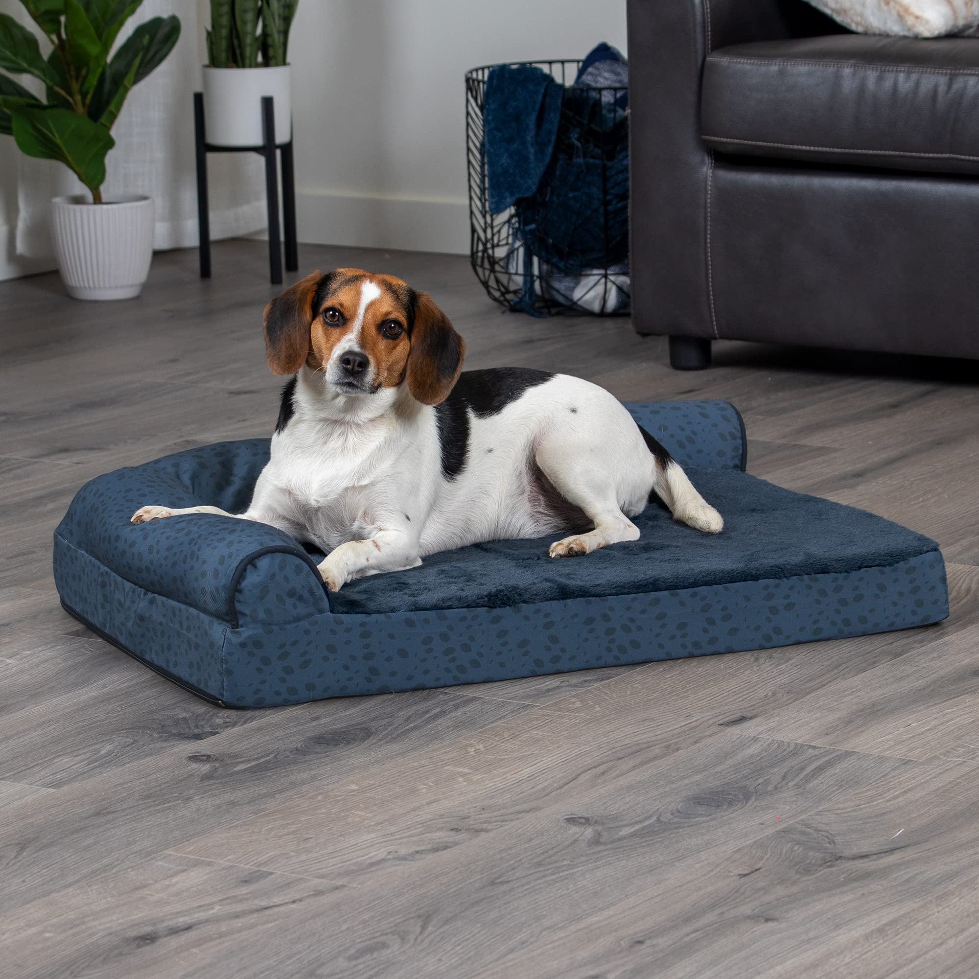 Furhaven Cooling Gel Dog Bed For Medium/Small Dogs W/ Removable Bolsters & Washable Cover, For Dogs Up To 35 Lbs - Plush & Almon