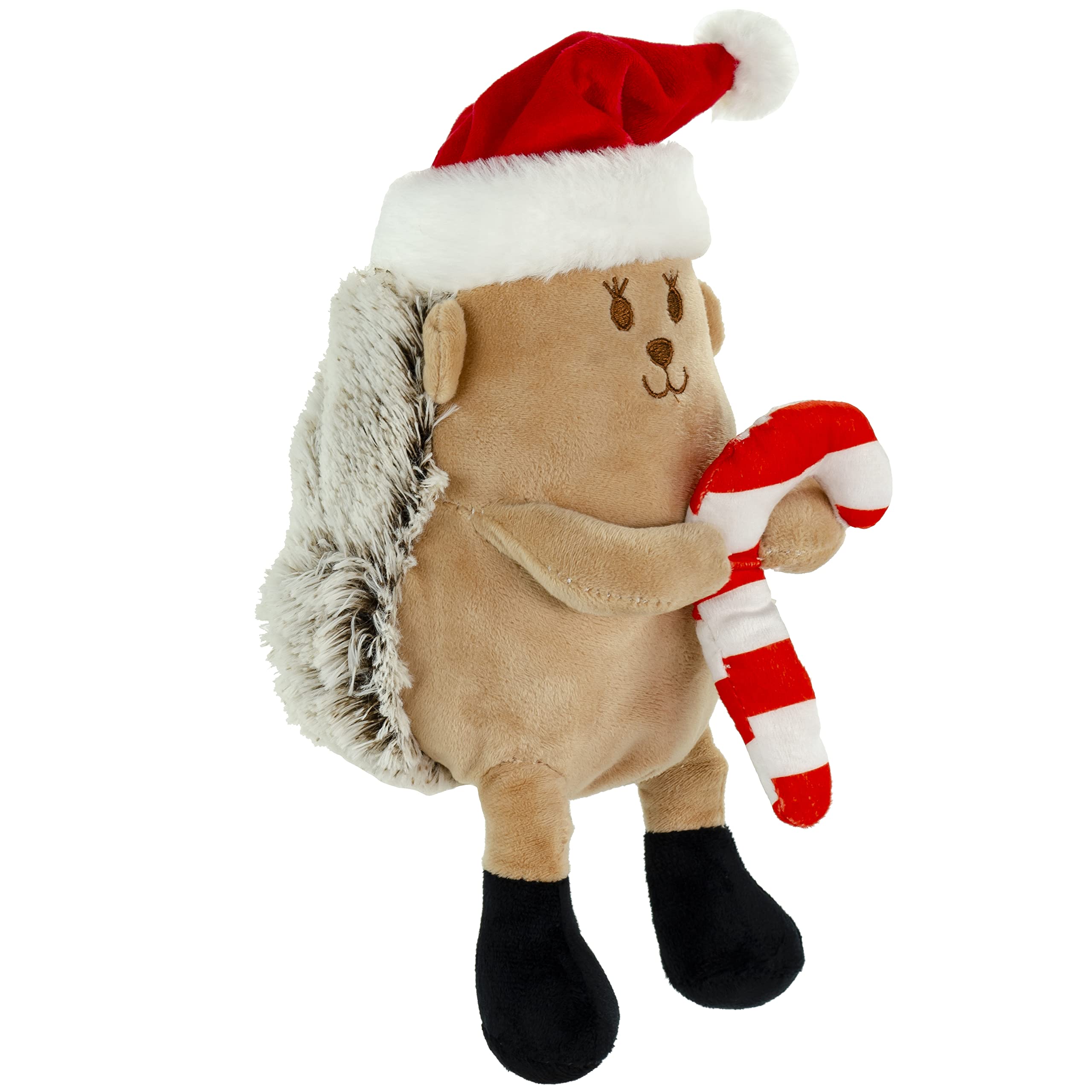 Giftable World Holiday Plush Pet Toy Fun For Christmas Designs With Squeaker Dog Chew Toy (9 Hedgehog W/Hat)
