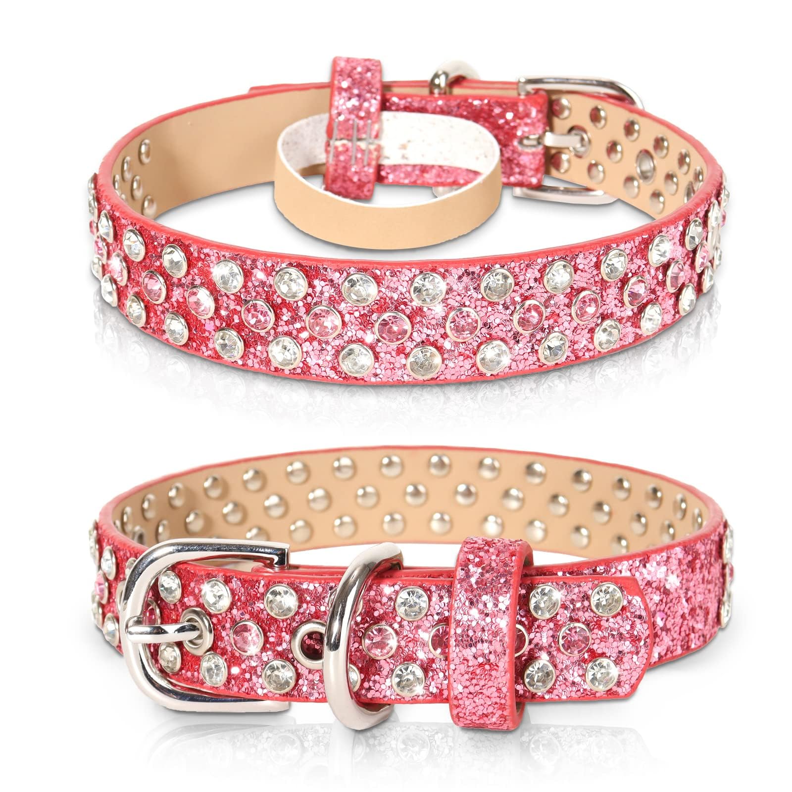 Octbersieg Rhinestone Dog Collar - Bling Collar For Small To Large Dogs - Pink Diamond Glitter Sparkle With Shining Rhinestones