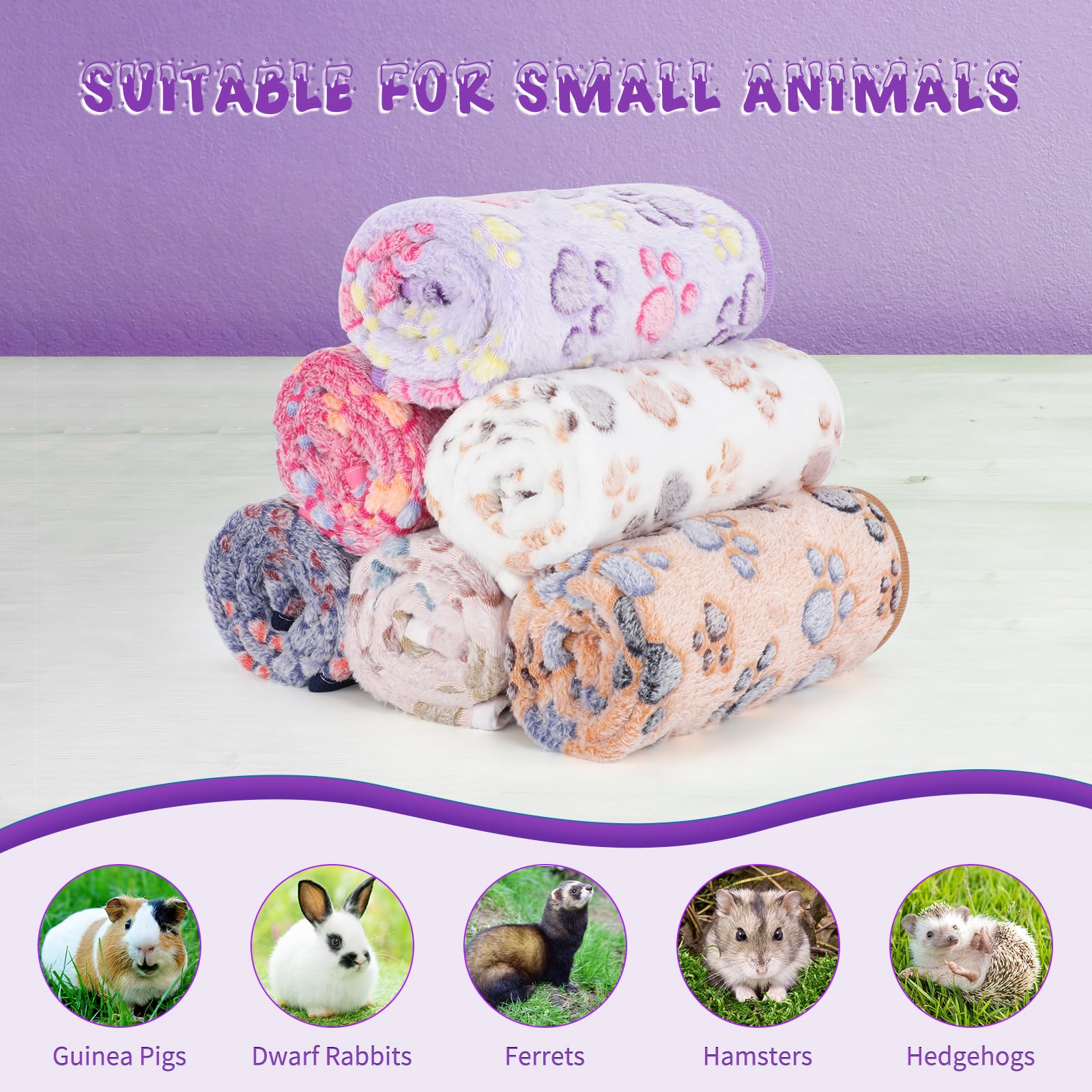 YUEPET Waterproof Guinea Pig Blankets Washable 6 Pack Small Animal Fleece Cage Liners Pet Soft Sleep Mat Pad Cover Warm Flannel