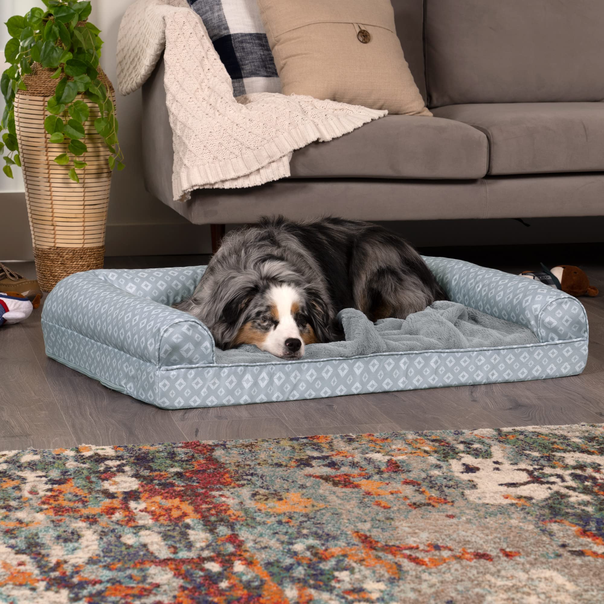 Furhaven Cozy Orthopedic Dog Bed For Large/Medium Dogs W/ Removable Bolsters & Washable Cover, For Dogs Up To 55 Lbs - Plush & D