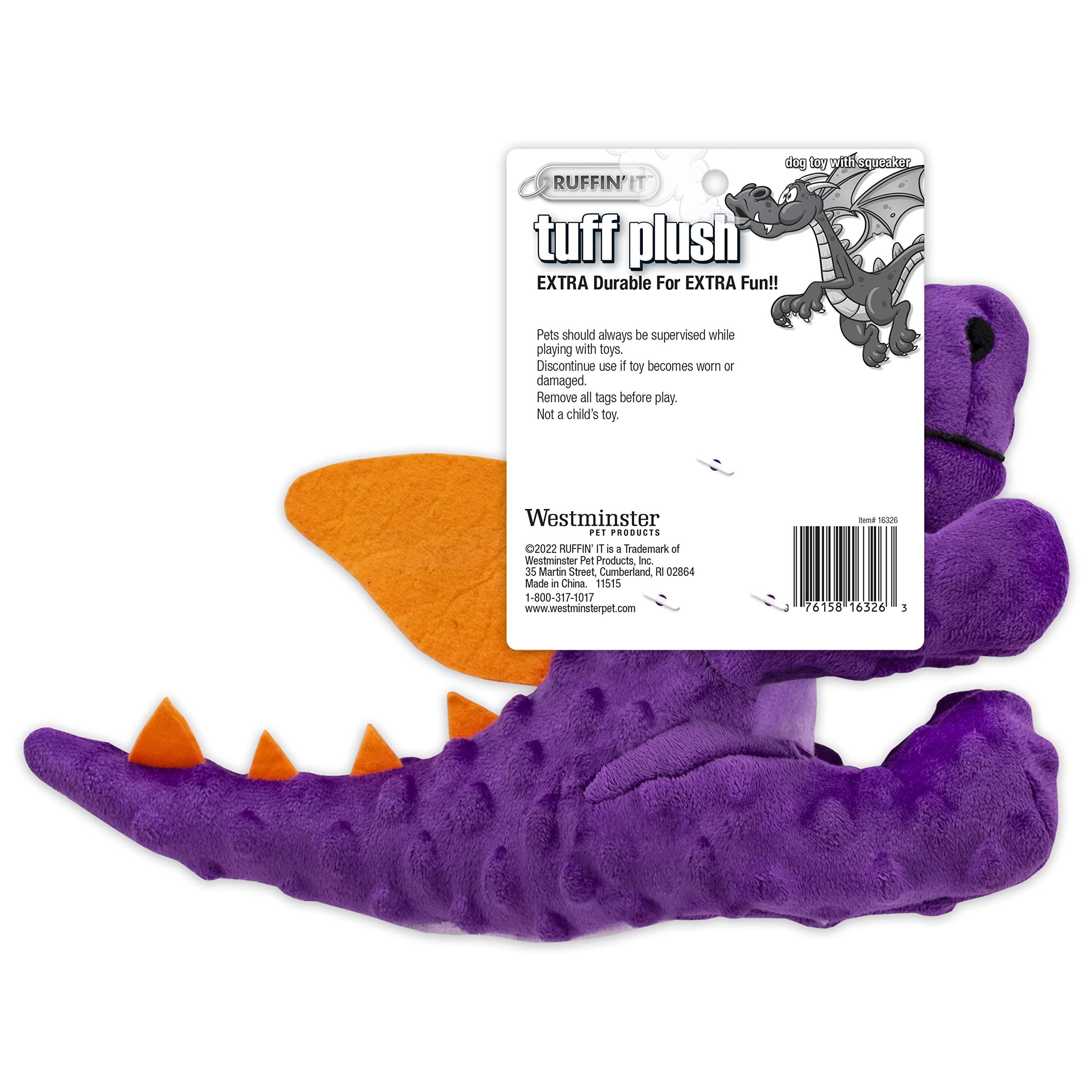 Ruffin' It Tuff Stuffed Plush Dragon Dog Toy