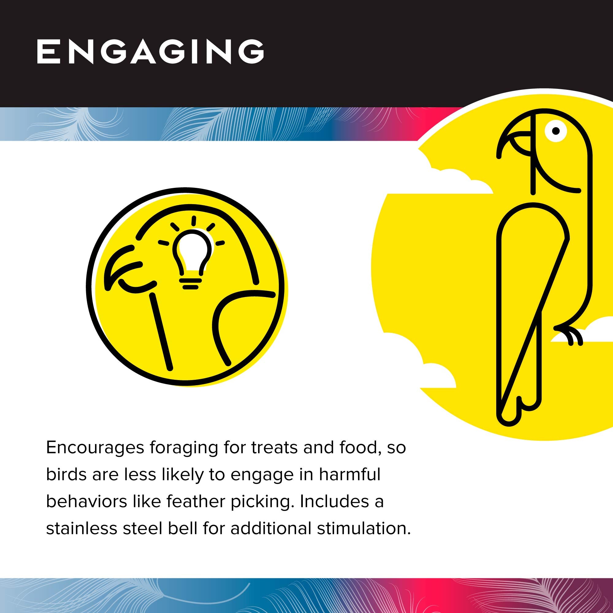 Featherland Paradise | Creative Foraging Systems Hanging Foraging Sphere & Kabob with Stainless Steel Bell, Interactive Bird Tre