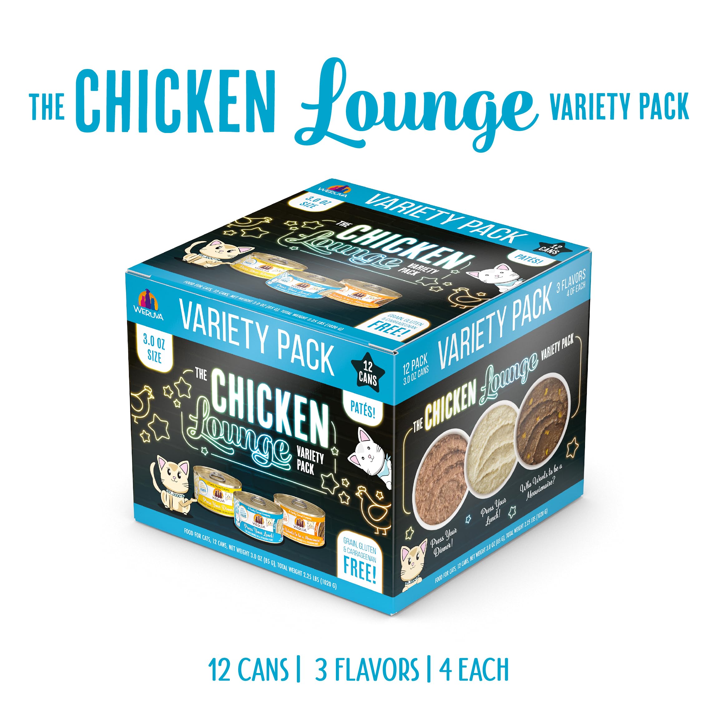 Weruva Wet Cat Food, The Chicken Lounge Pat   Variety Pack, 3oz Can, Pack of 12