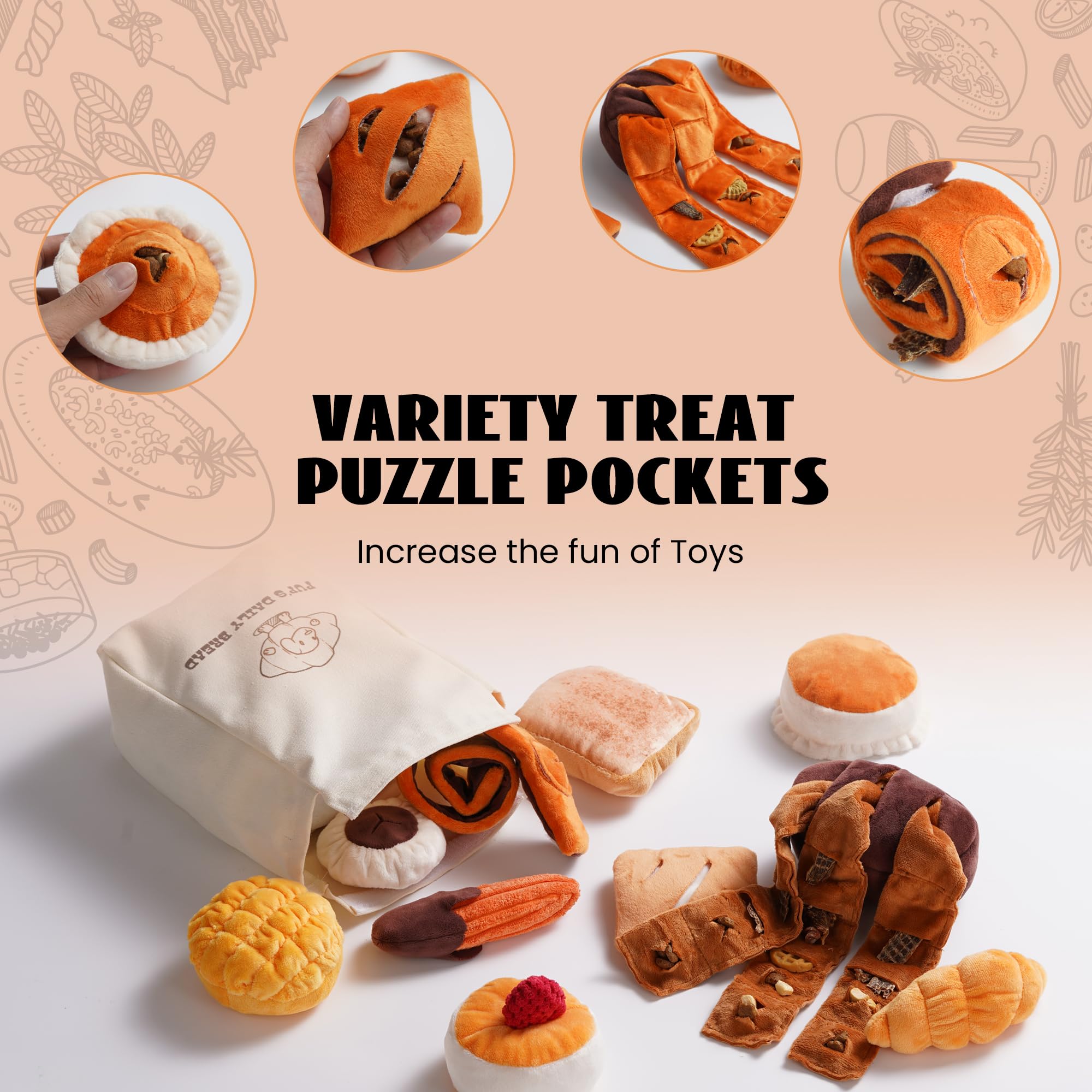 Nocciola 10 Pack Bread Dog Toys With A Bag,Crinkle Dog Squeaky Toys,Puppy Toys To Keep Them Busy,Small Dog Toys For Boredom,Dura
