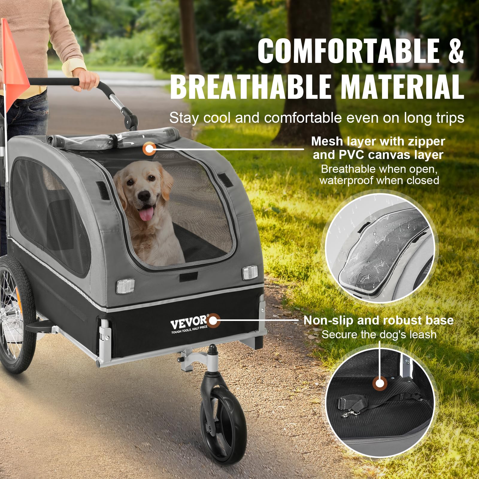 VEVOR Dog Bike Trailer, Supports up to 88 lbs, 2-in-1 Pet Stroller Cart Bicycle Carrier, Easy Folding Cart Frame with Quick Rele