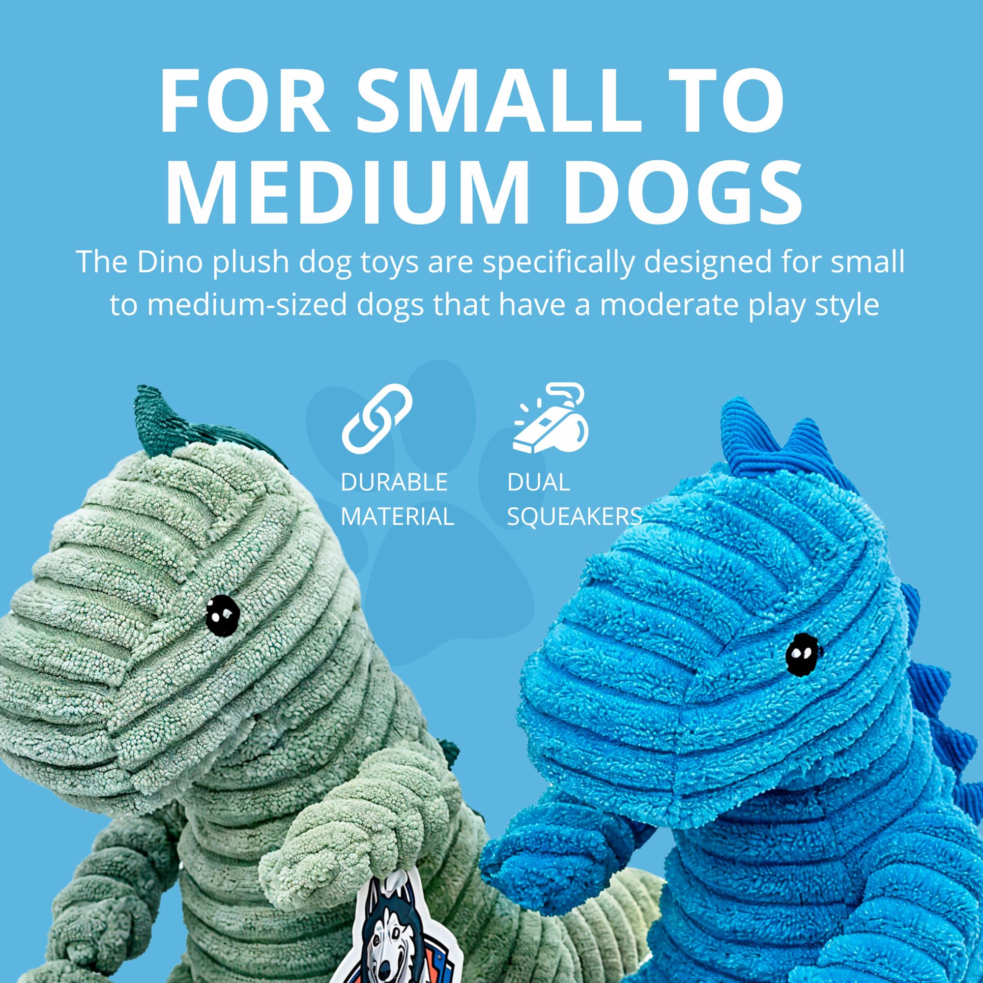 Morelife Naughty Dogs Dinos Plush Squeaky Toy| For Small Medium Large Dogs, All Dog Breeds, Blue And Green Bundle
