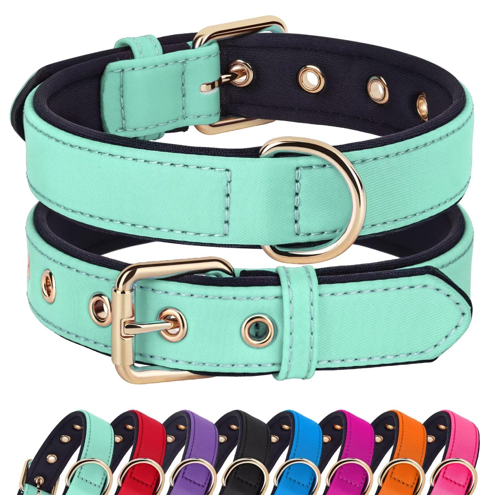 Didog Soft Padded Dog Collars For Medium Dogs, Lightweight And Breathable Dog Collar Waterproof With Metal Buckle, Green, M