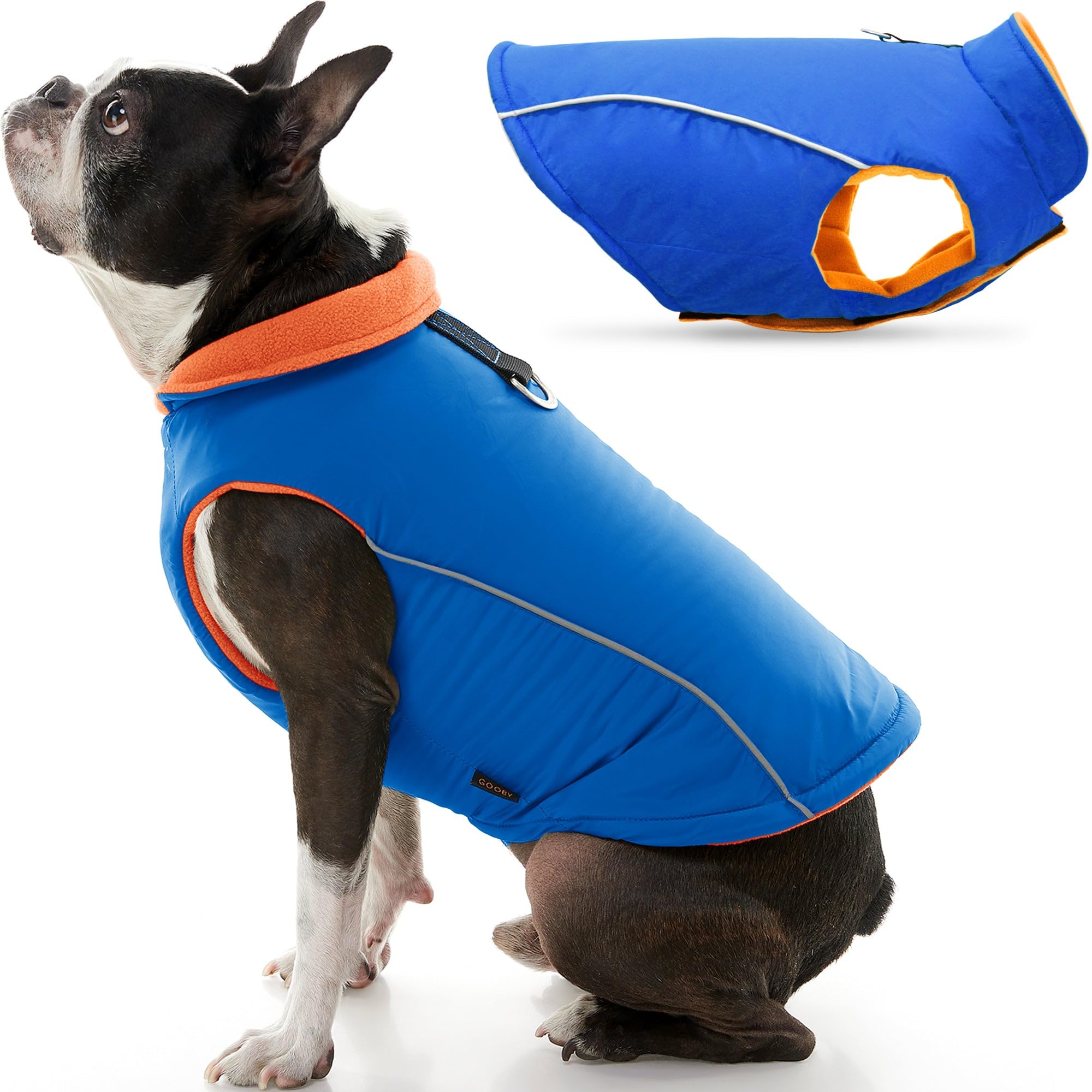 Gooby Sports Vest Dog Jacket - Blue, Small - Reflective Dog Vest With D Ring Leash - Warm Fleece Lined Small Dog Sweater, Hook A