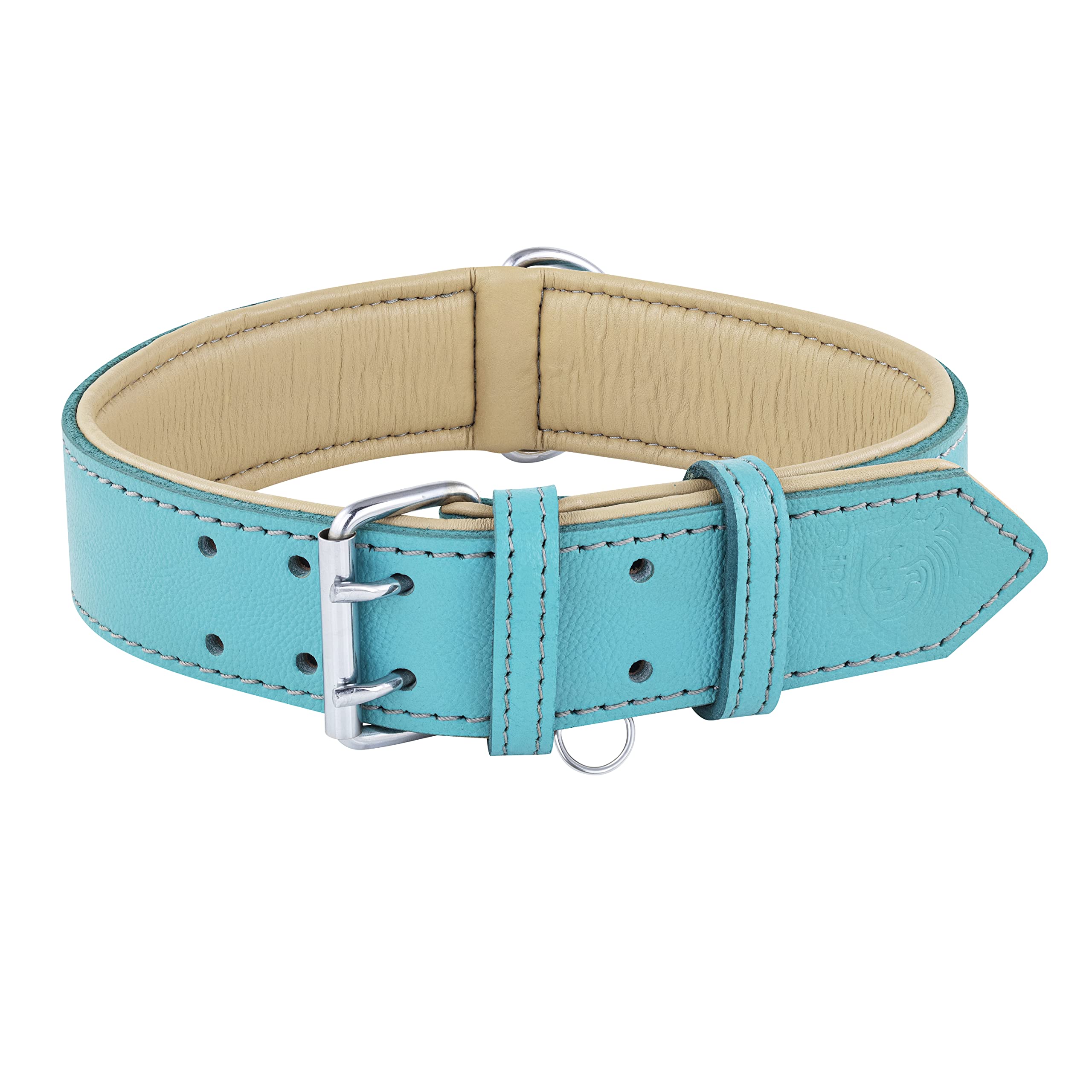 Riparo Medium Dog Collar, Genuine Leather Dog Collar, Dog Collars For Medium Dogs (M, Gray/White Thread)