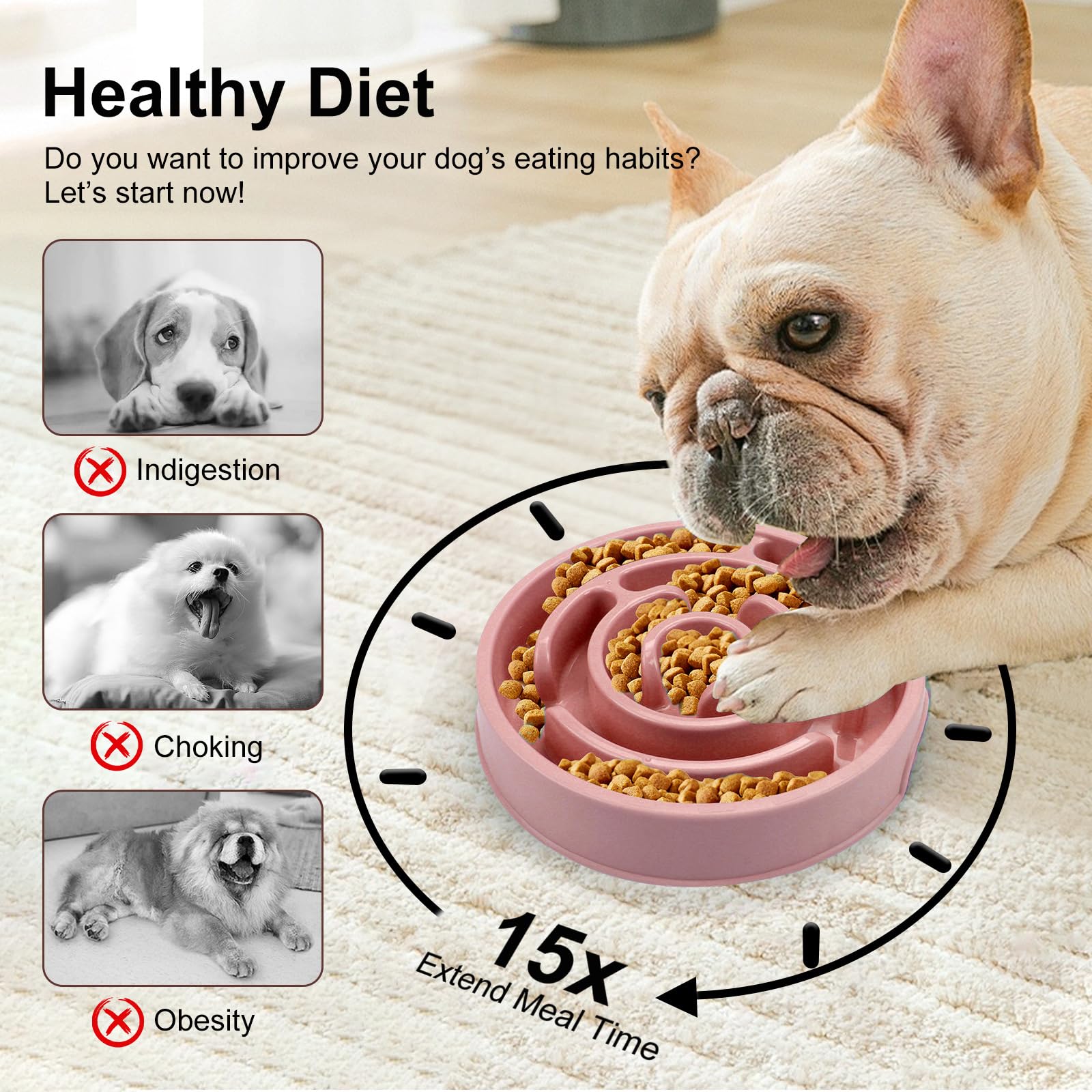 Slow Feeder Dog Bowls, Puzzle Dog Bowl with Anti-Slip, Slow Feeder & Non-Slip Design, Boredom and Anxiety Reducer, Suitable for