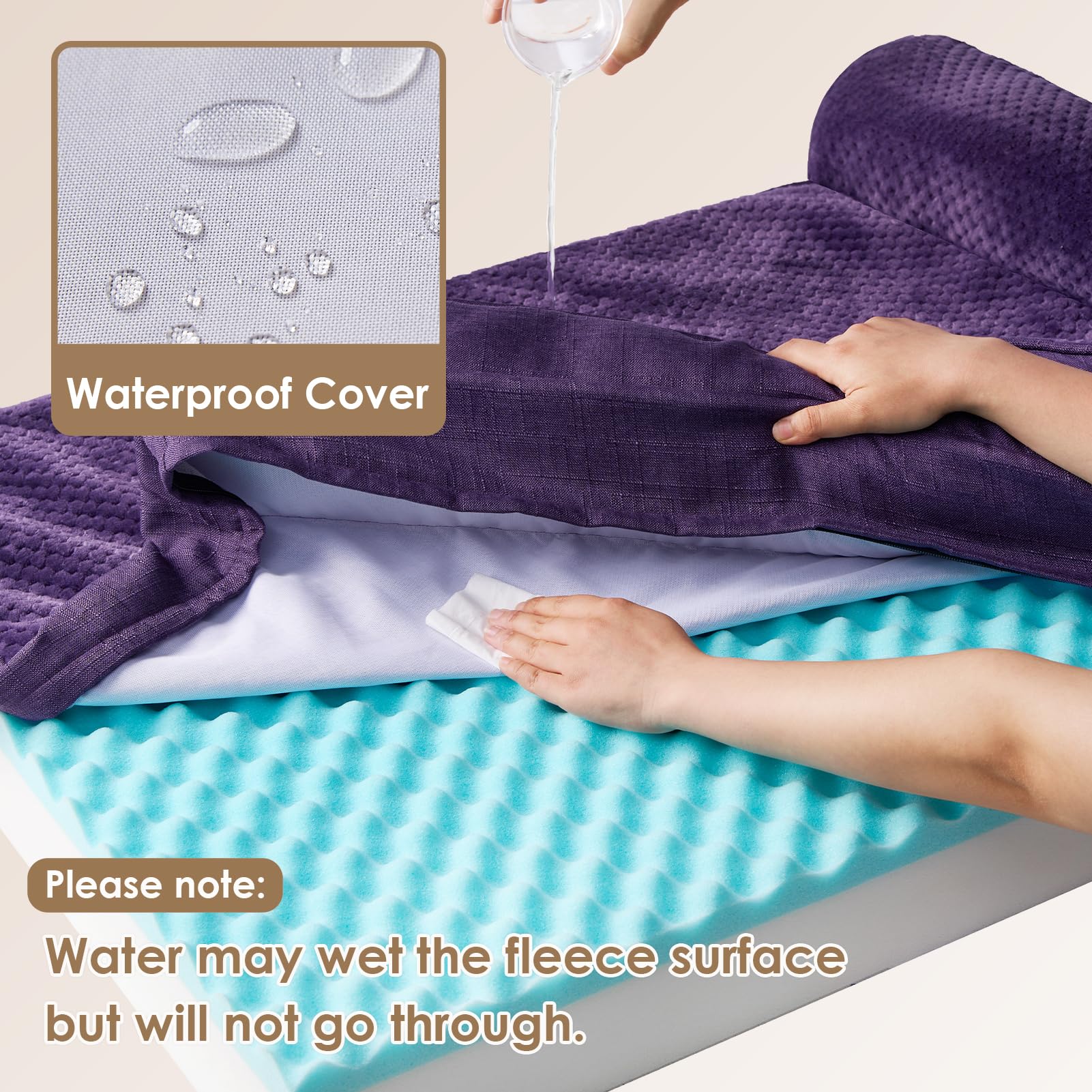 Eheyciga Memory Foam Large Dog Bed, Orthopedic Dog Beds For Large Dogs, Waterproof Egg Crate Dog Couch Bed With Washable Removable Cover And Non-Slip Bottom, L Shaped Dog Bed, Purple