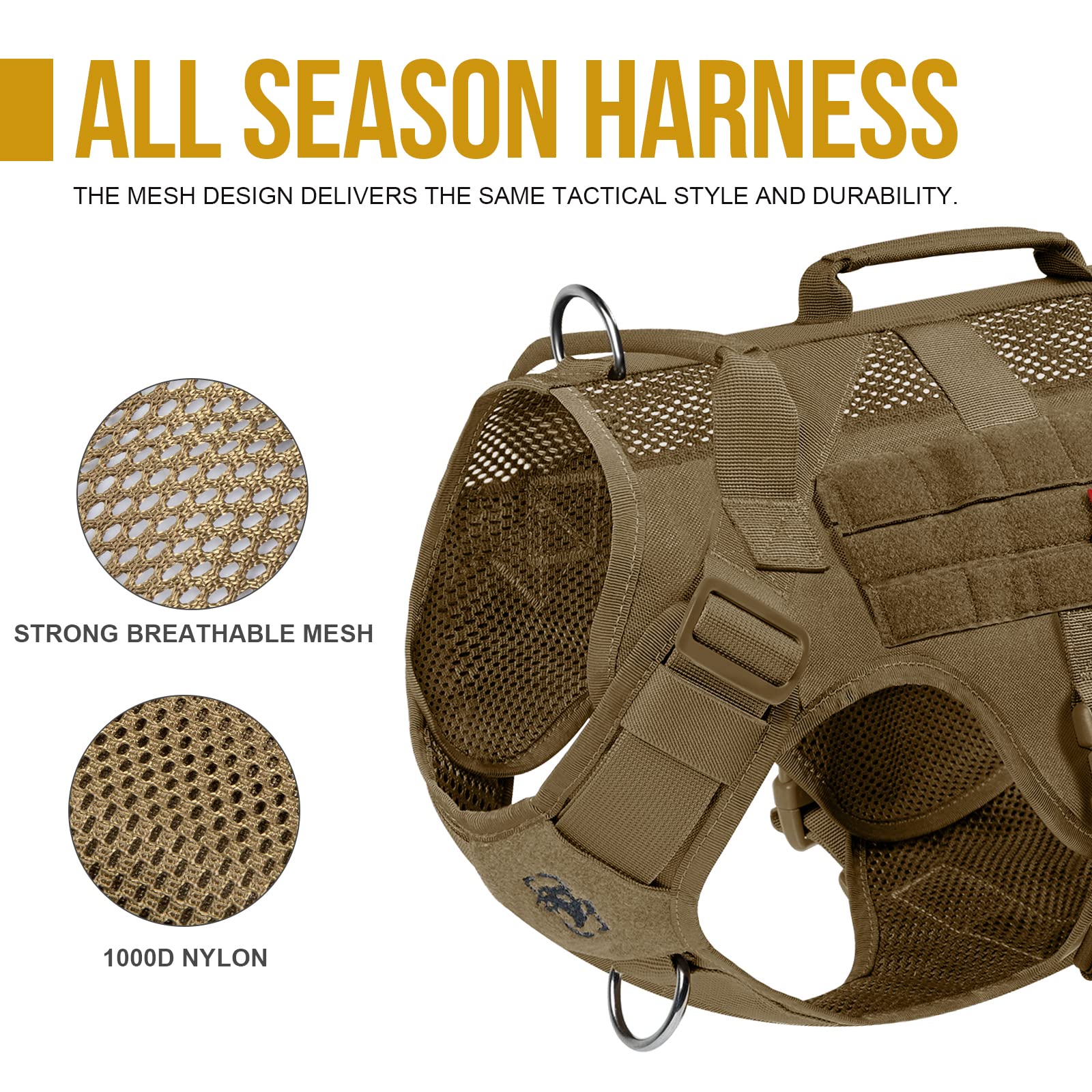 Onetigris No Pull Tactical Dog Harness For Medium Dog, Aire Mesh Dog Vest Harness, Breathable Military Dog Molle Vests With Hand