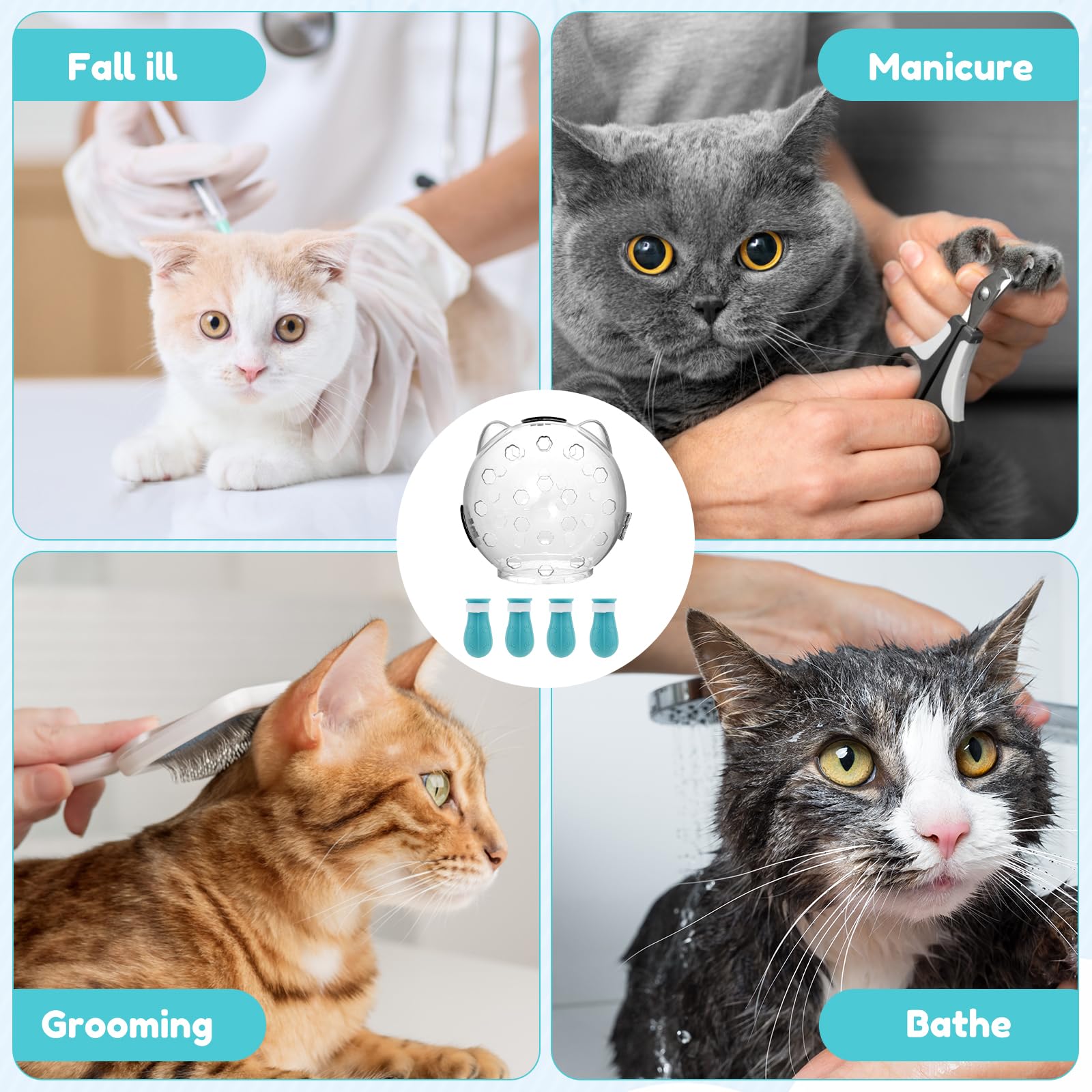 Dnamyjme Cat Muzzle For Grooming, Breathable Cat Muzzle Helmet With 4 Silicone Paw Shoes, Transparent Cat Astronaut Helmet, Dura