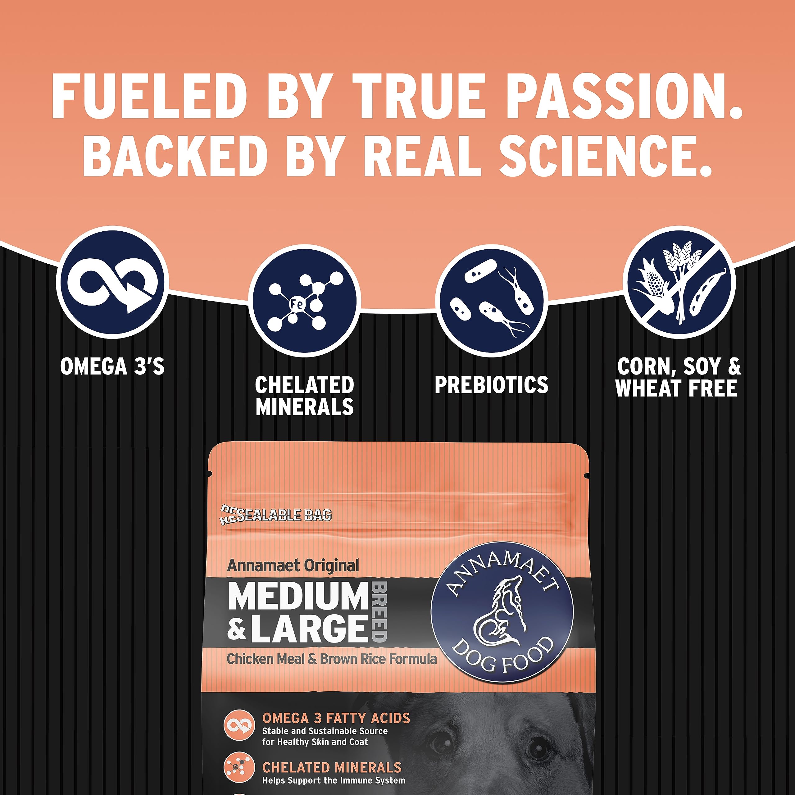 Annamaet Original Medium and Large Breed Formula Dry Dog Food, 25% Protein (Chicken & Brown Rice) - 5 lb. Bag