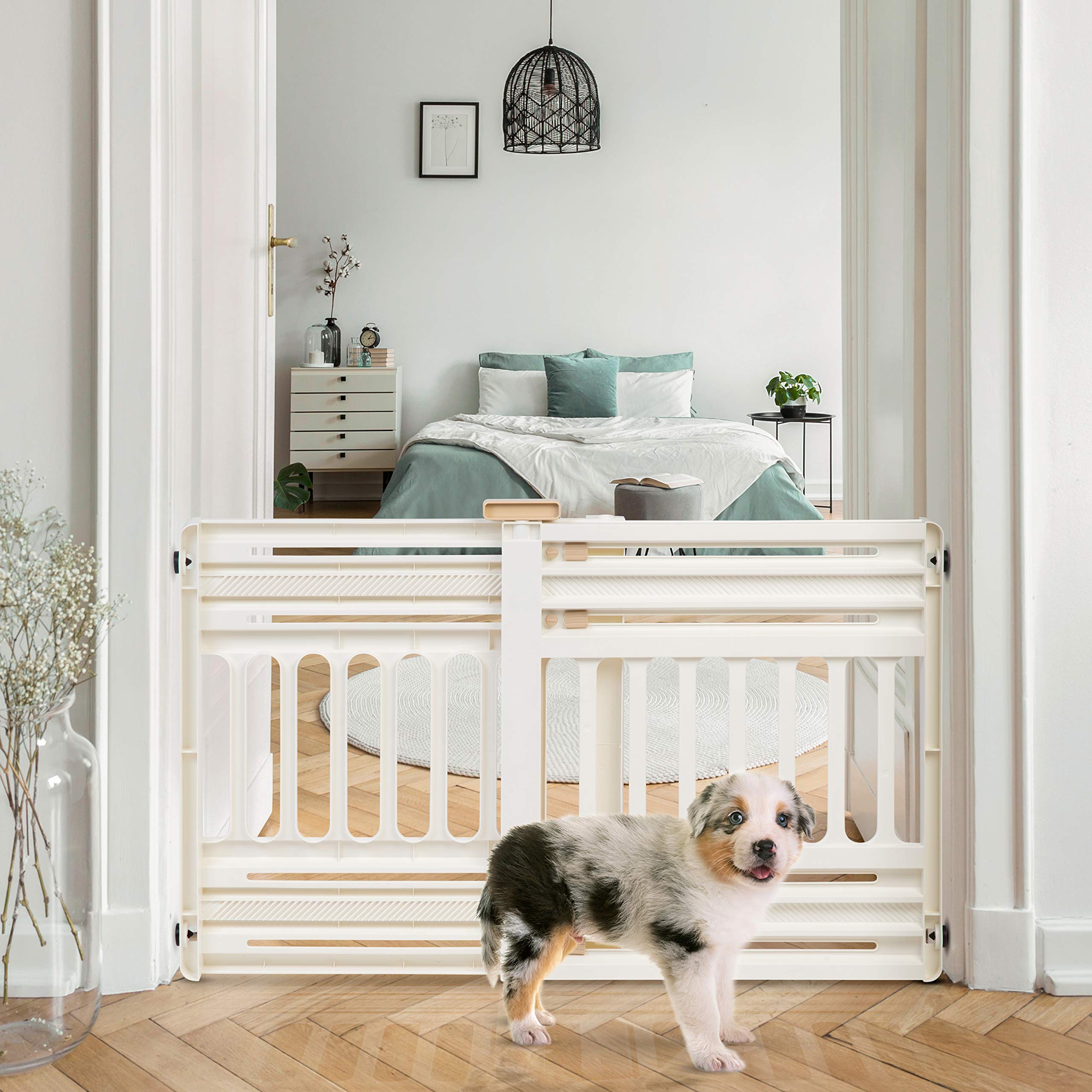 Iris Usa 24'- 39' Dog Gate, Plastic Pet Gate Indoor, Expandable, Portable Dog Gate For Doorways, 25' H, White