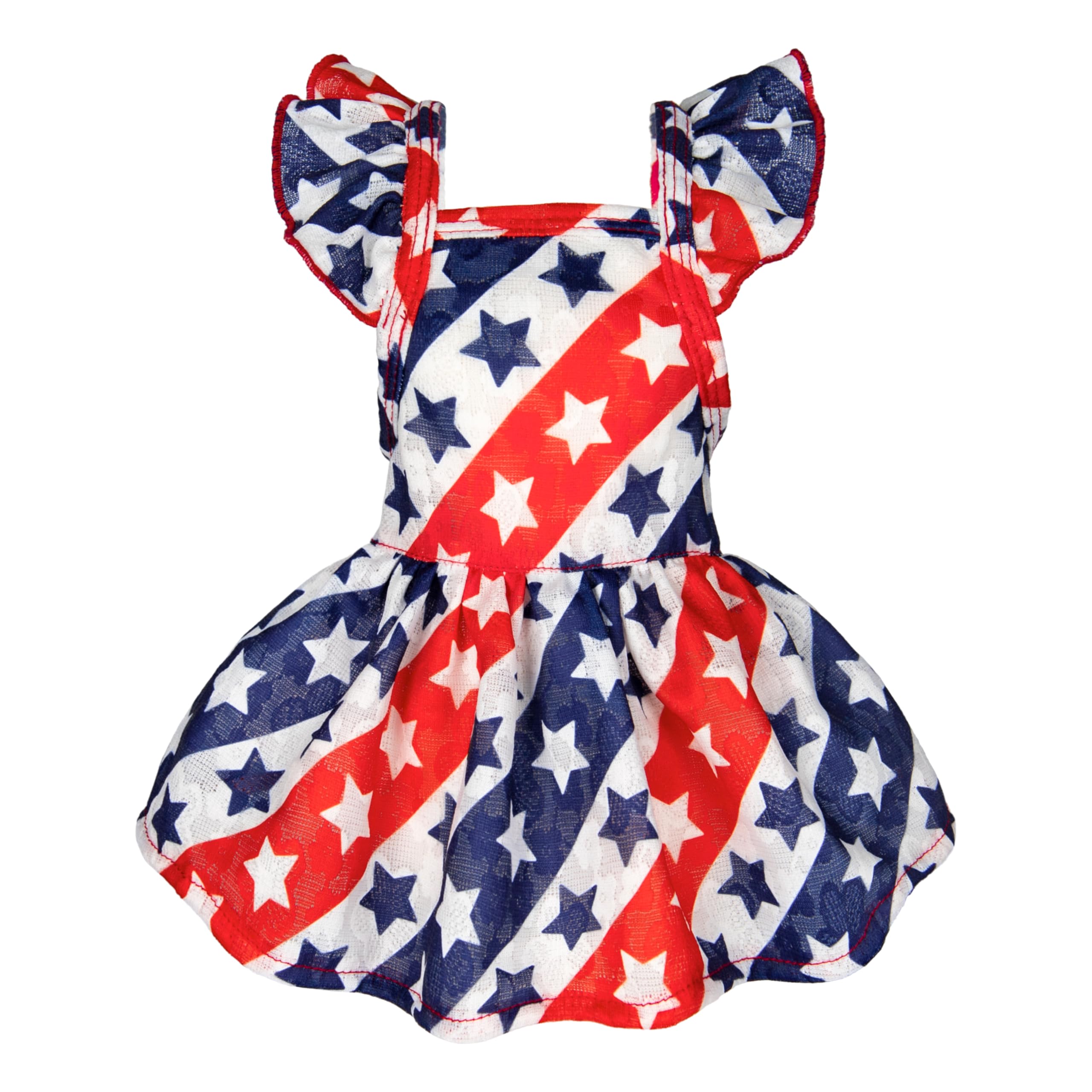 Fitwarm 4th of July Dog Dress, Patriotic Stars Dog Clothes for Small Dogs Girl, Ruffled Dog Princess Dress, Pet Outfit, Red, Blu