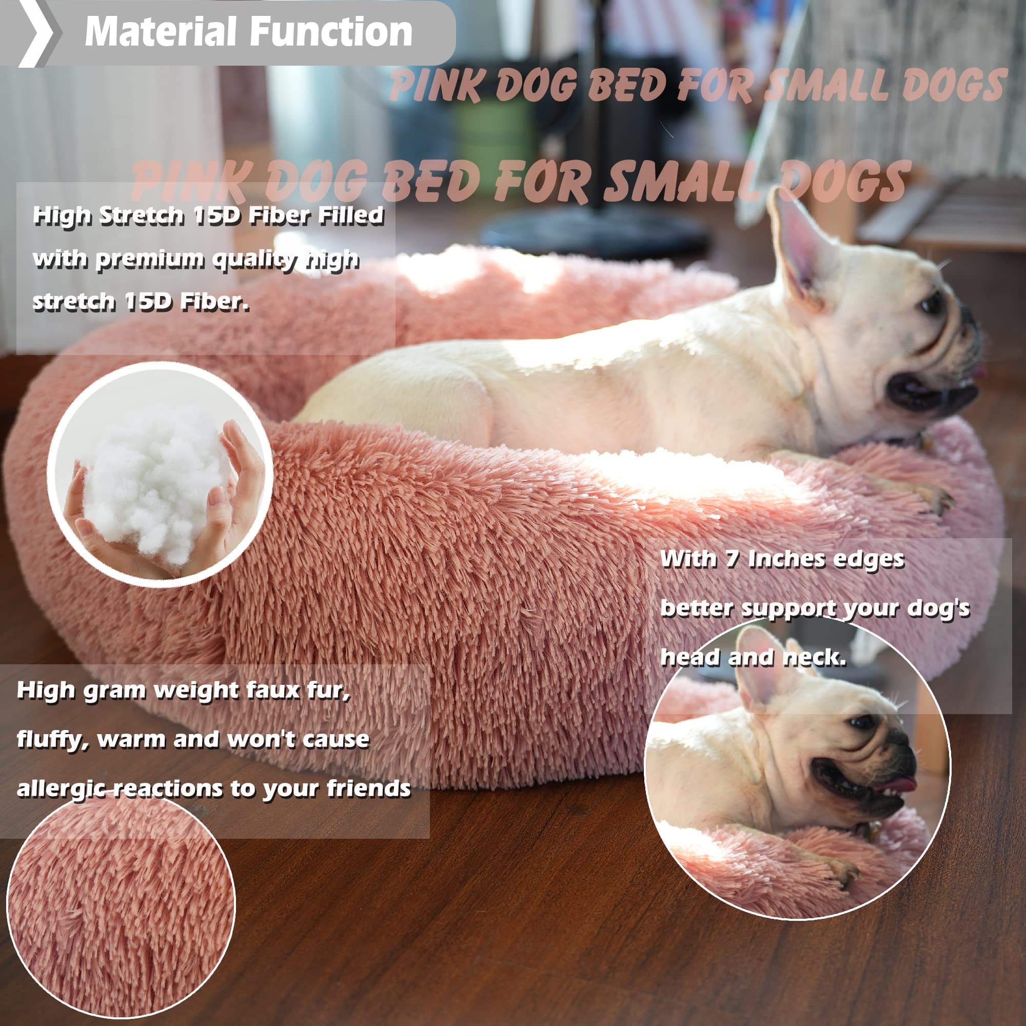 Puppy Beds For Small Dogs Washable 23 Inches Deep Sleep Calming Pink Cute Dog Bed For Girls Chihuahua Bed For Pet Dog Beds Fits