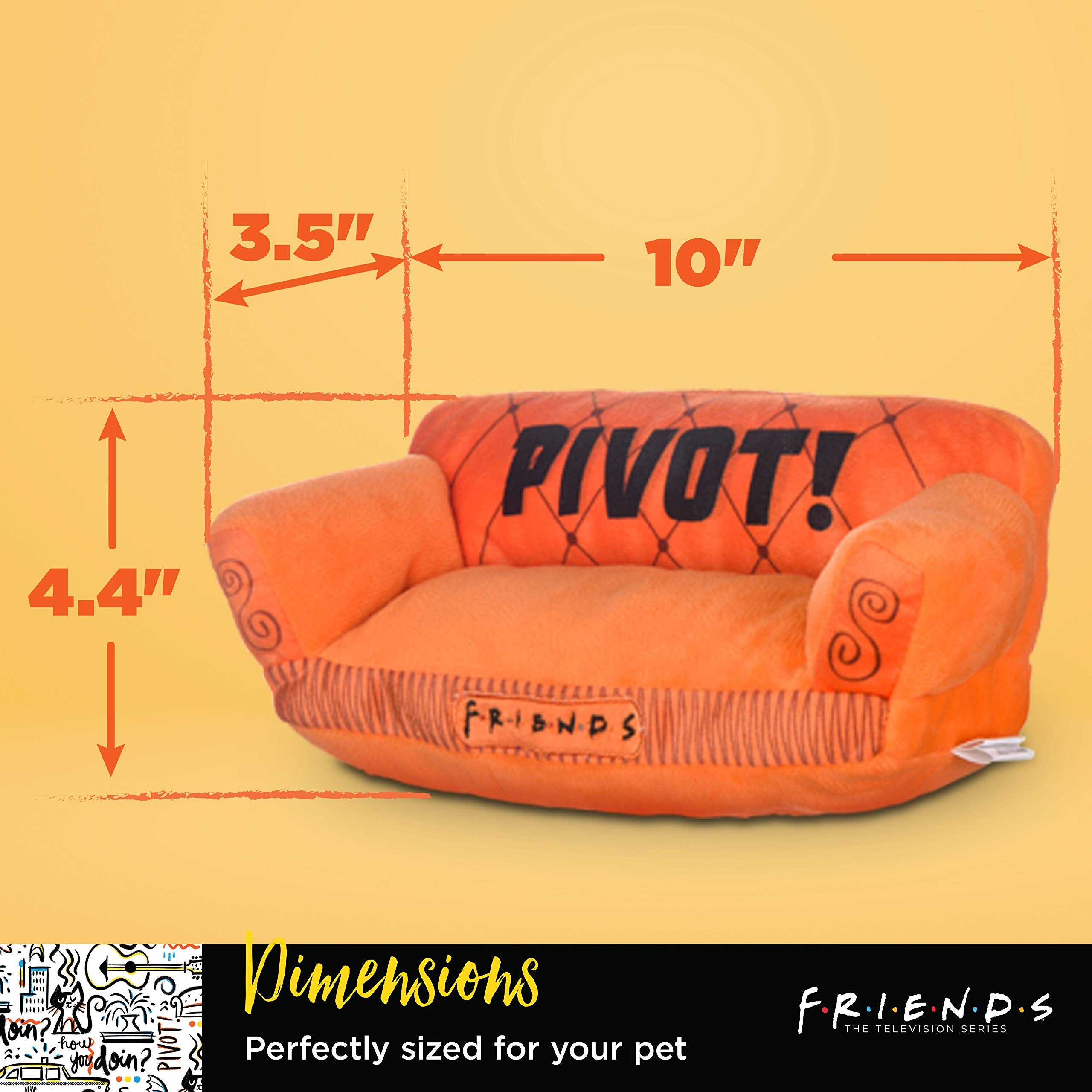 Friends The Tv Show Friends Dog Toy, Orange Sofa Pivot Couch From Friends Tv Show Stuffed Animal Dog Toy, Friends Tv Show Mercha