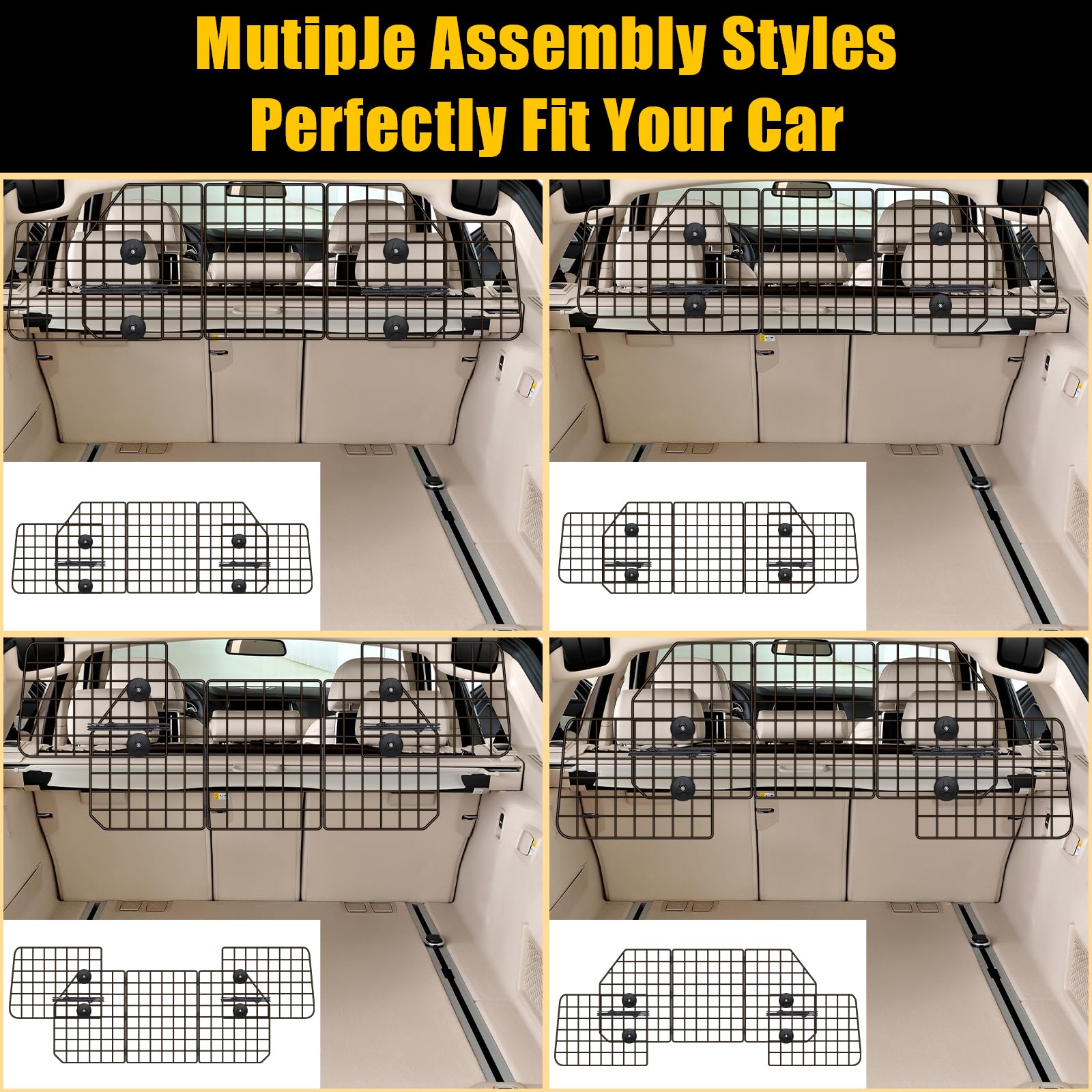 Gtongoko Dog Car Barriers for SUVs, Heavy-Duty Wire Mesh, Universal Fit, Black, Model GT-WL-PET, Includes 2 Elastic Ropes