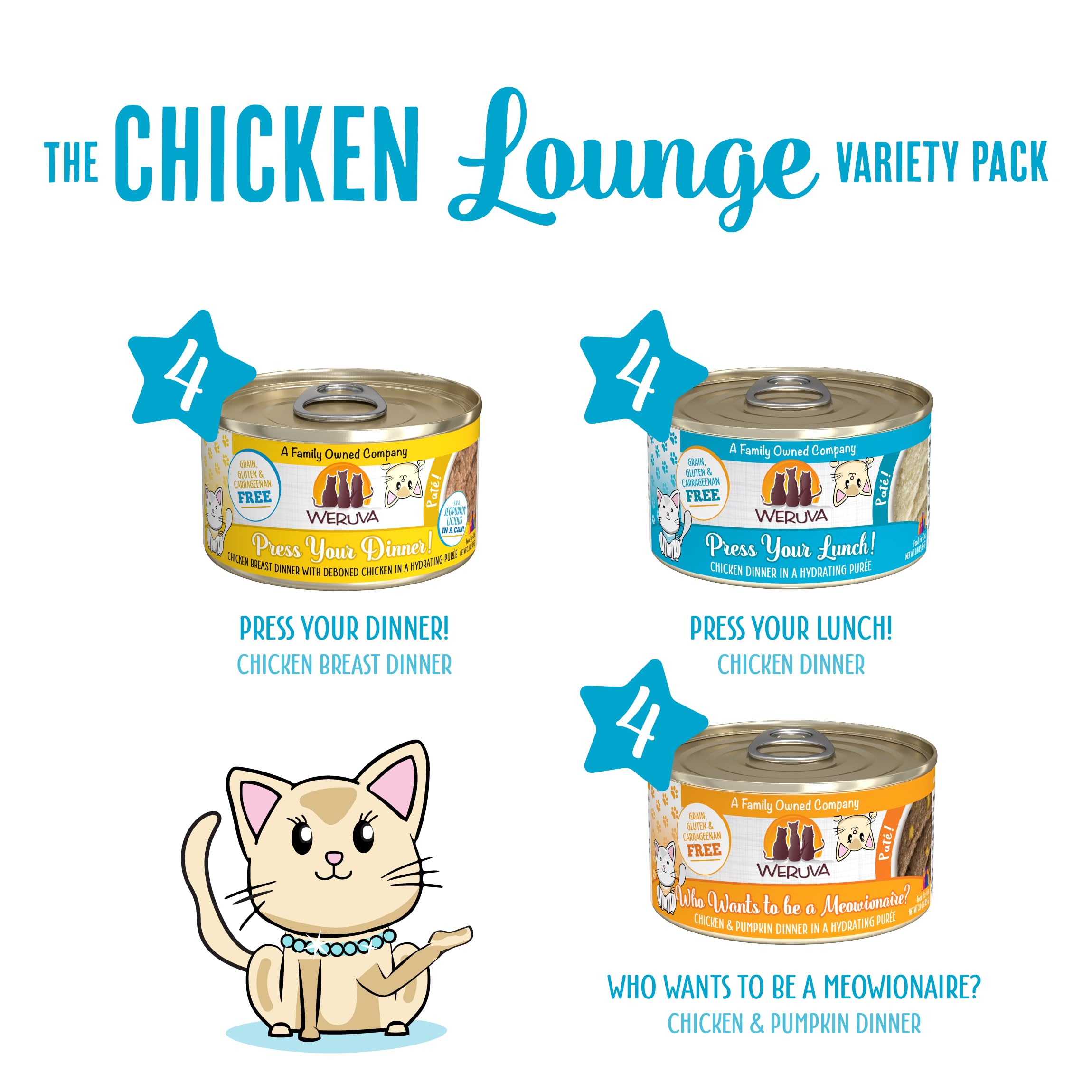 Weruva Wet Cat Food, The Chicken Lounge Pat   Variety Pack, 3oz Can, Pack of 12
