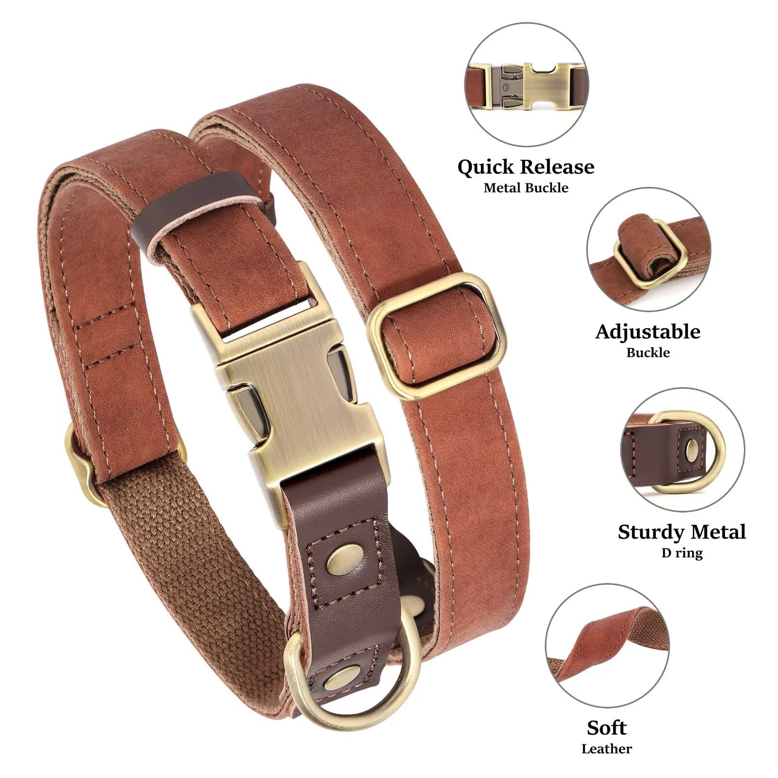 Didog Soft Padded Leather Dog Collars For Small Dogs, Classic Heavy Duty Dog Collar Adjustable With Quick Release Metal Buckle,B