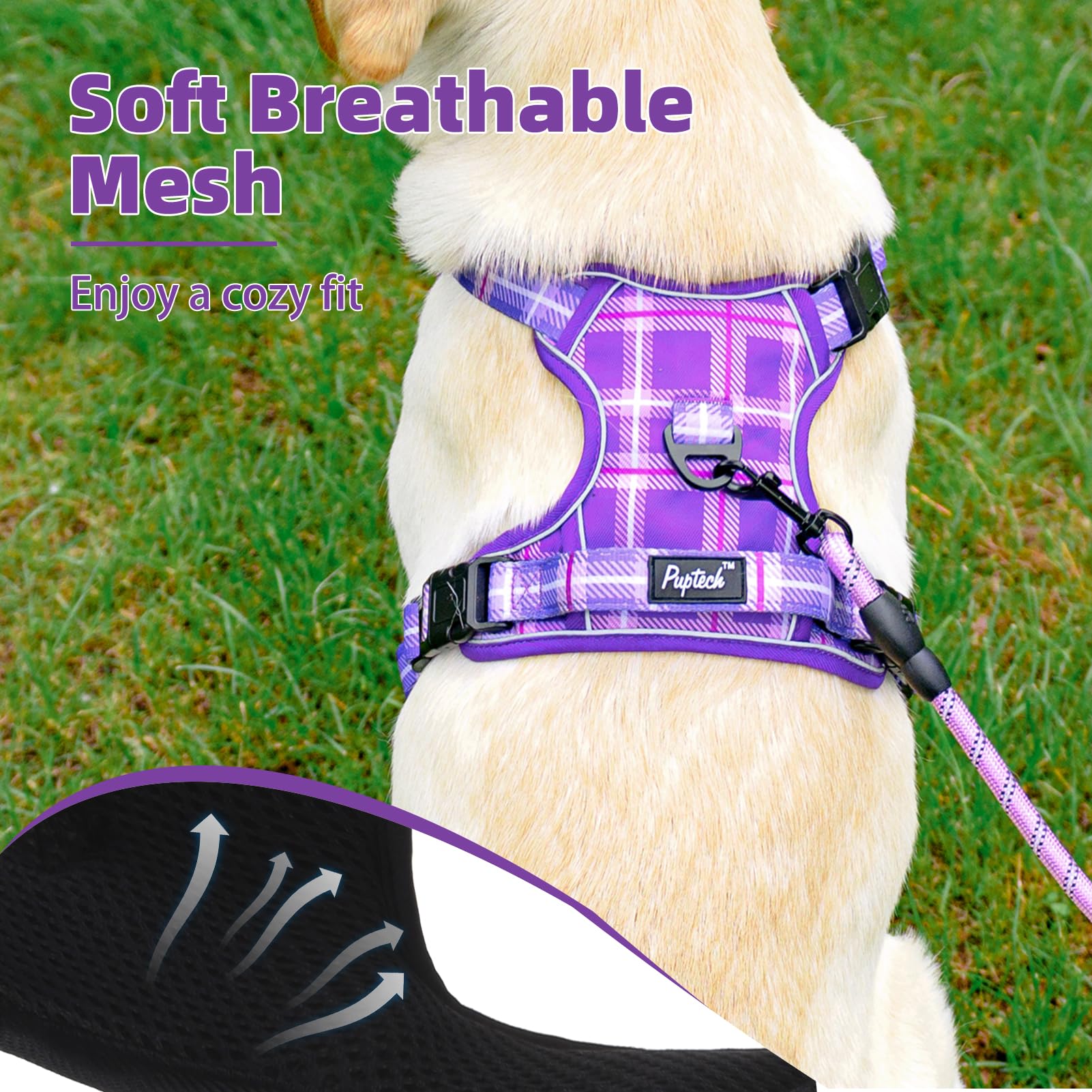 Pupteck No Pull Dog Harness Medium Sized, Adjustable Reflective Dog Harness With Handle Easy Control, Comfortable Soft Padded Pe