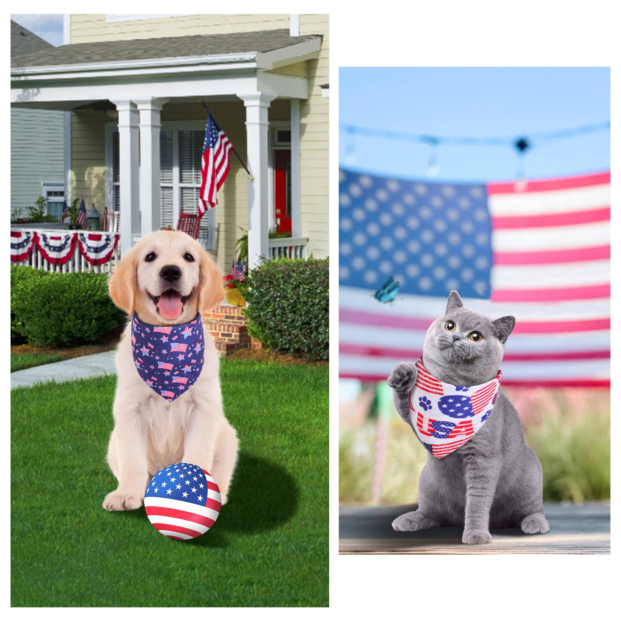 Gofshy 4Th Of July Dog Bandanas Xlarge 2Pcs, American Flag Patriotic Scarf, Independence Holiday Bandana,Premium Durable Triangl