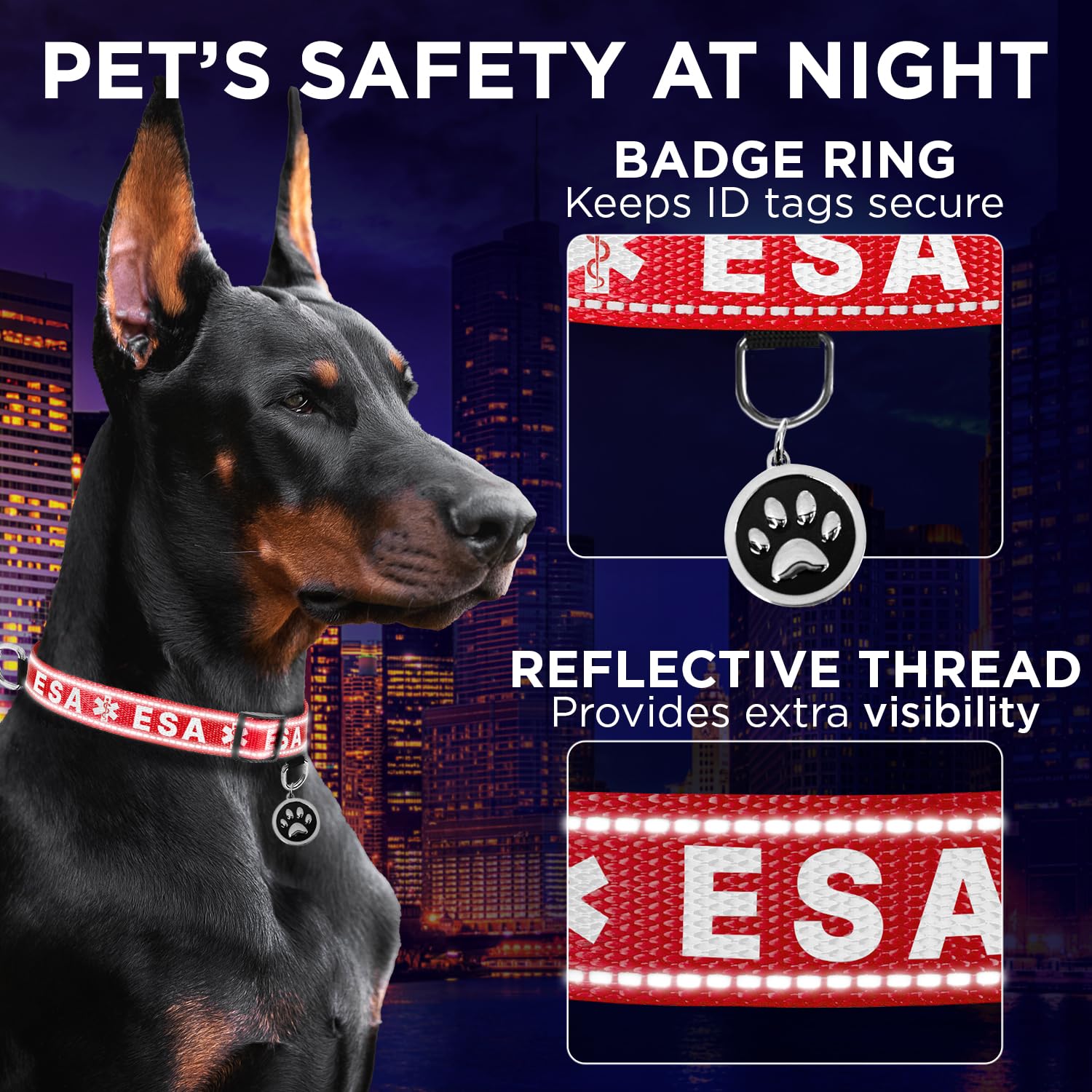 Teceum Reflective Pet Collar - Red - Esa - L - Extra Soft Padding - Basic Nylon Dog Collar - Quick Release Buckle - Fits Small,