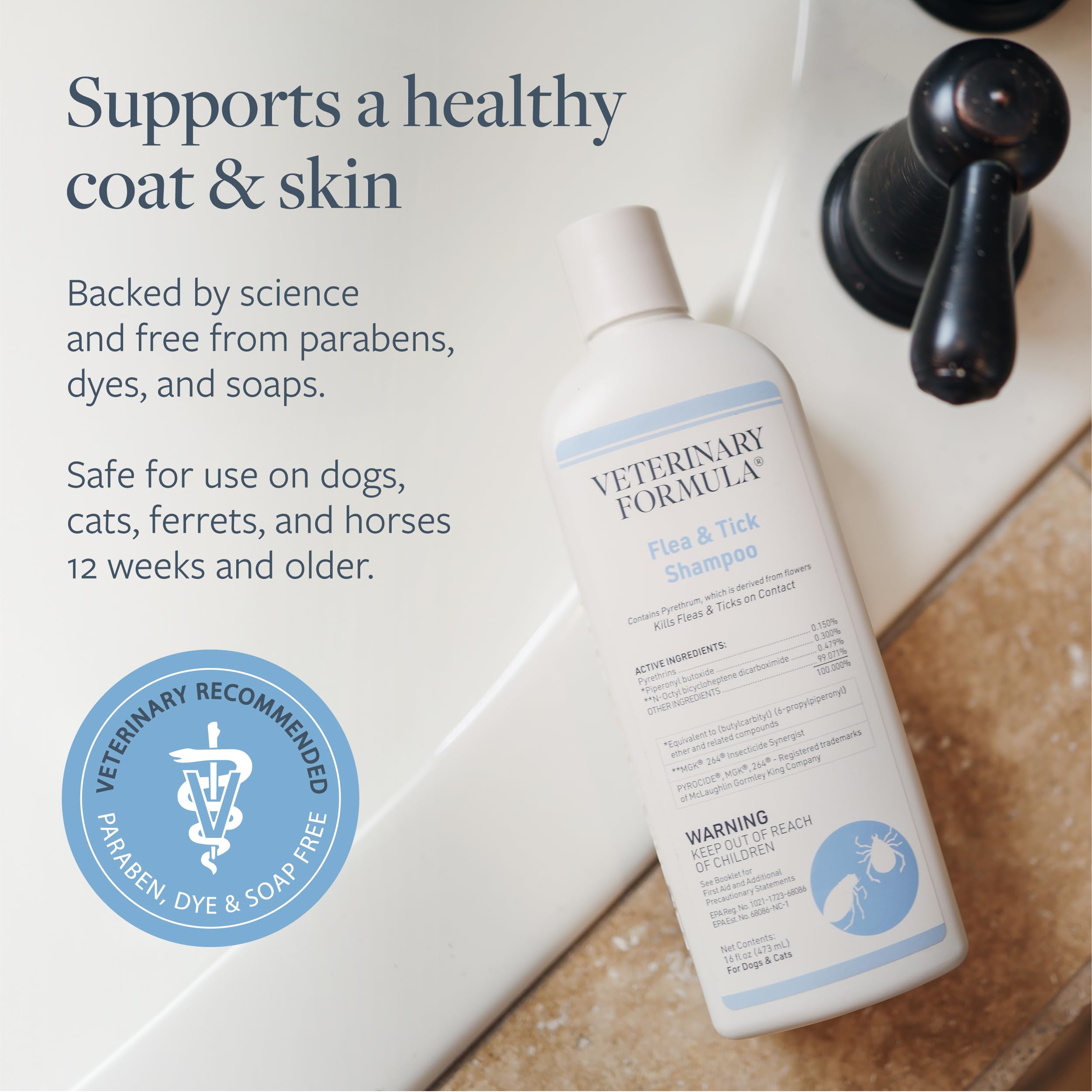 Veterinary Formula Flea and Tick Shampoo for Dogs and Cats, 16 oz