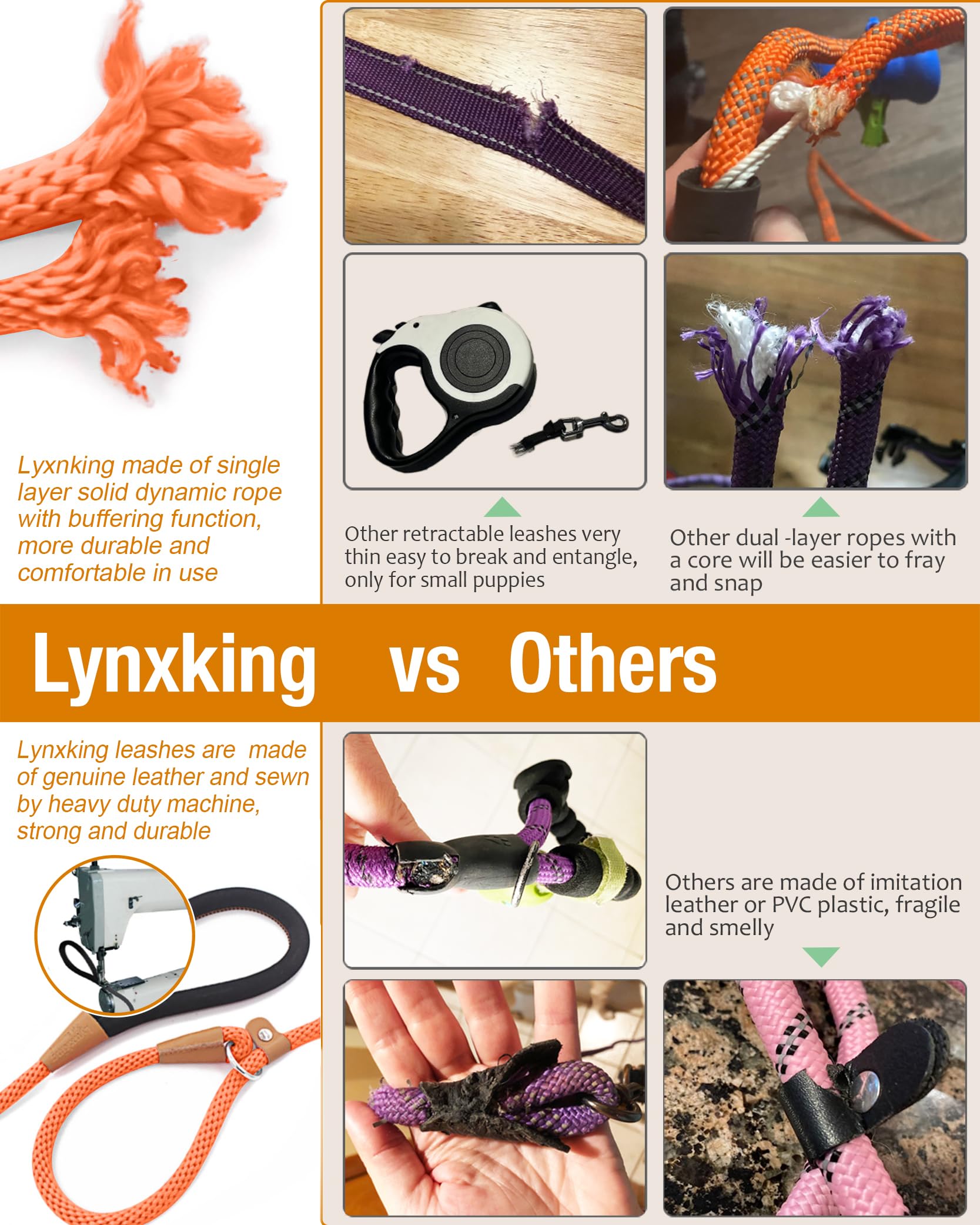 Lynxking 2 Pack 6 FT Dog Leash Slip Lead - Heavy Duty Braided No Pull Training Leash for Medium, Large & Small Dogs - Orange