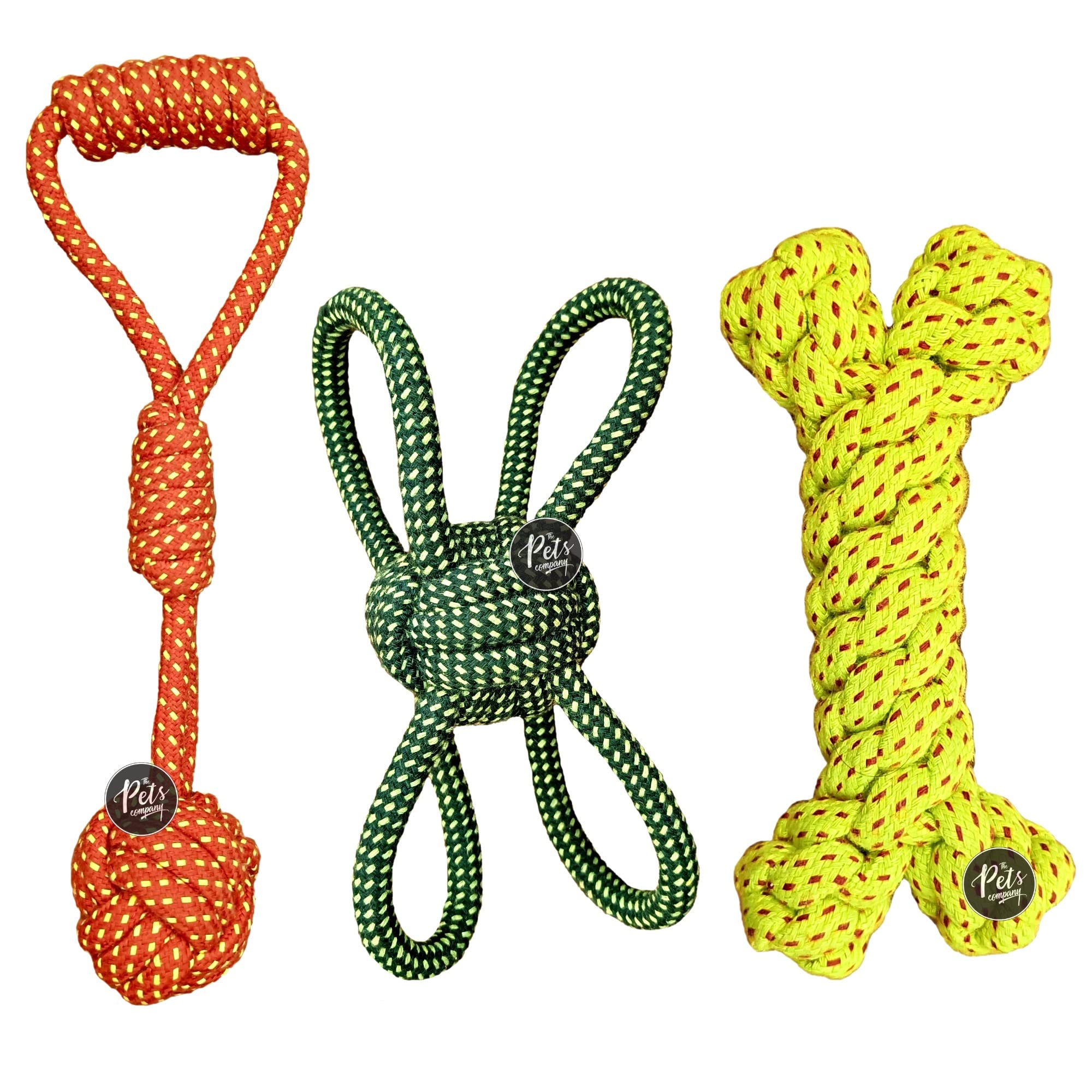 The Pets Company Dog Chew Toys For Puppy Teething & Training (Butterfly Ball + Rope Bone + Tug With Grip), Dog Rope Toy Combo Of