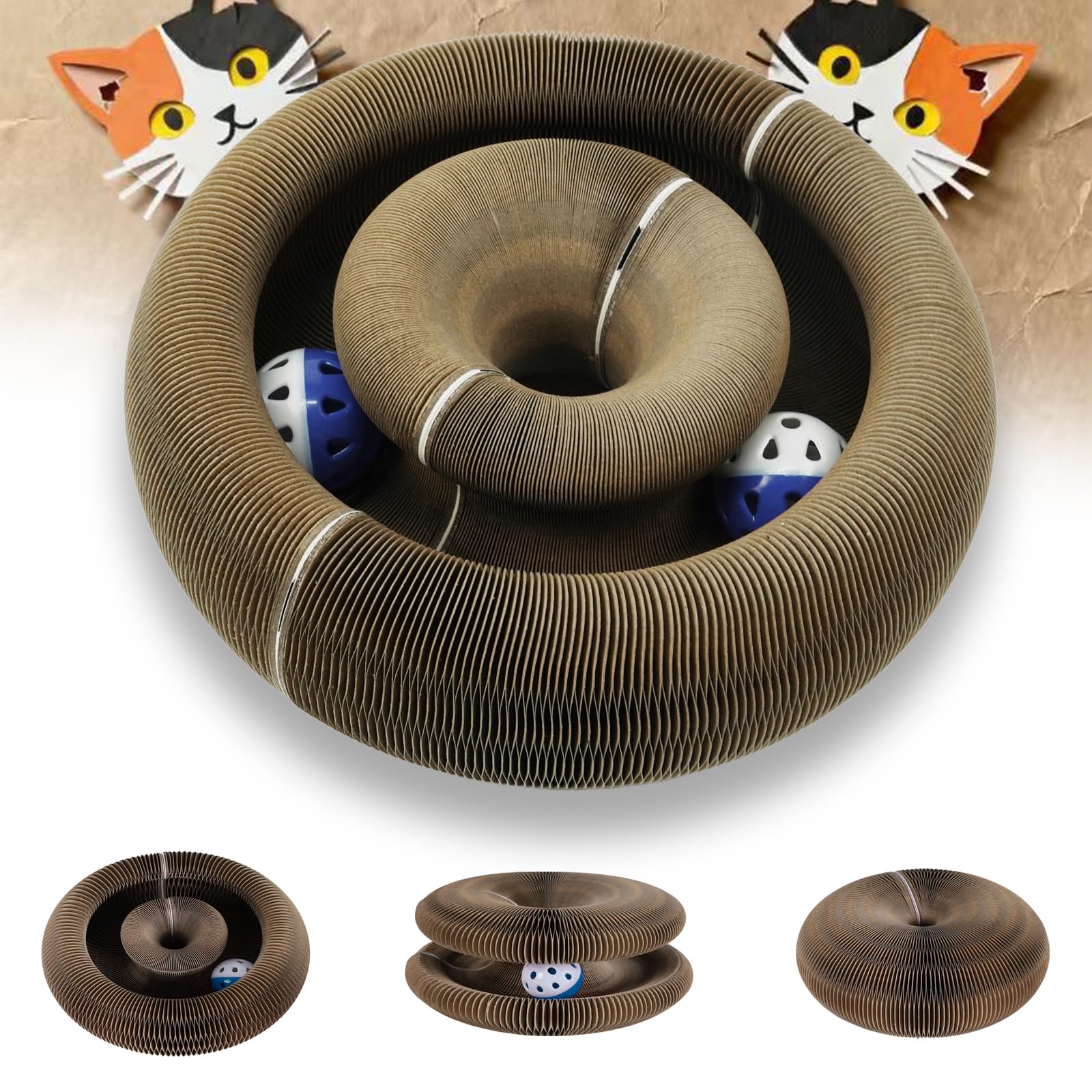 Magnetic Magic Organ Cat Scratcher Toy, Extra-Thick & Large Connectable Cardboard Scratching Board with Bell Ball, Interactive E
