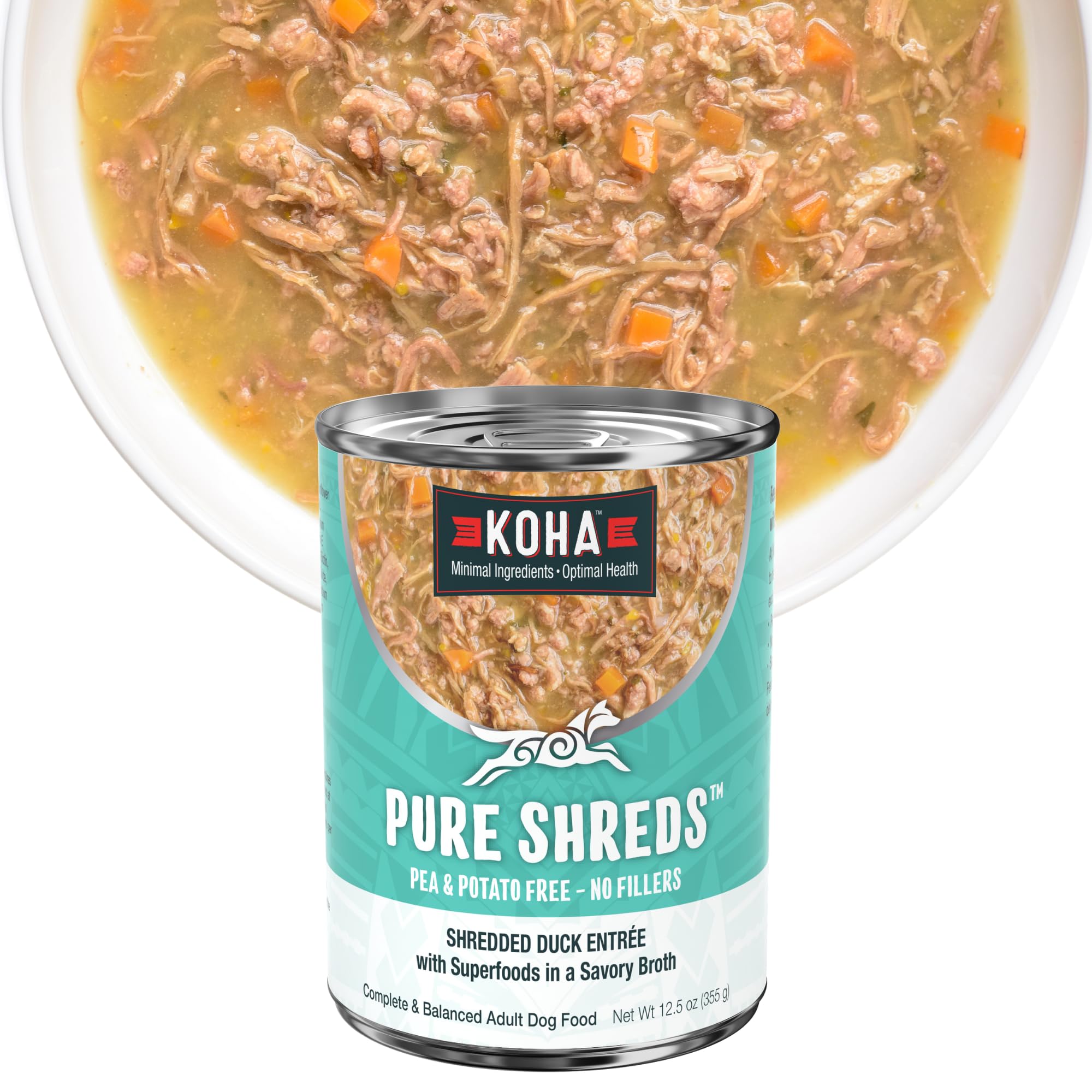 KOHA Pure Shreds Duck Entr  e for Dogs, 12.5oz Cans (Pack of 12)
