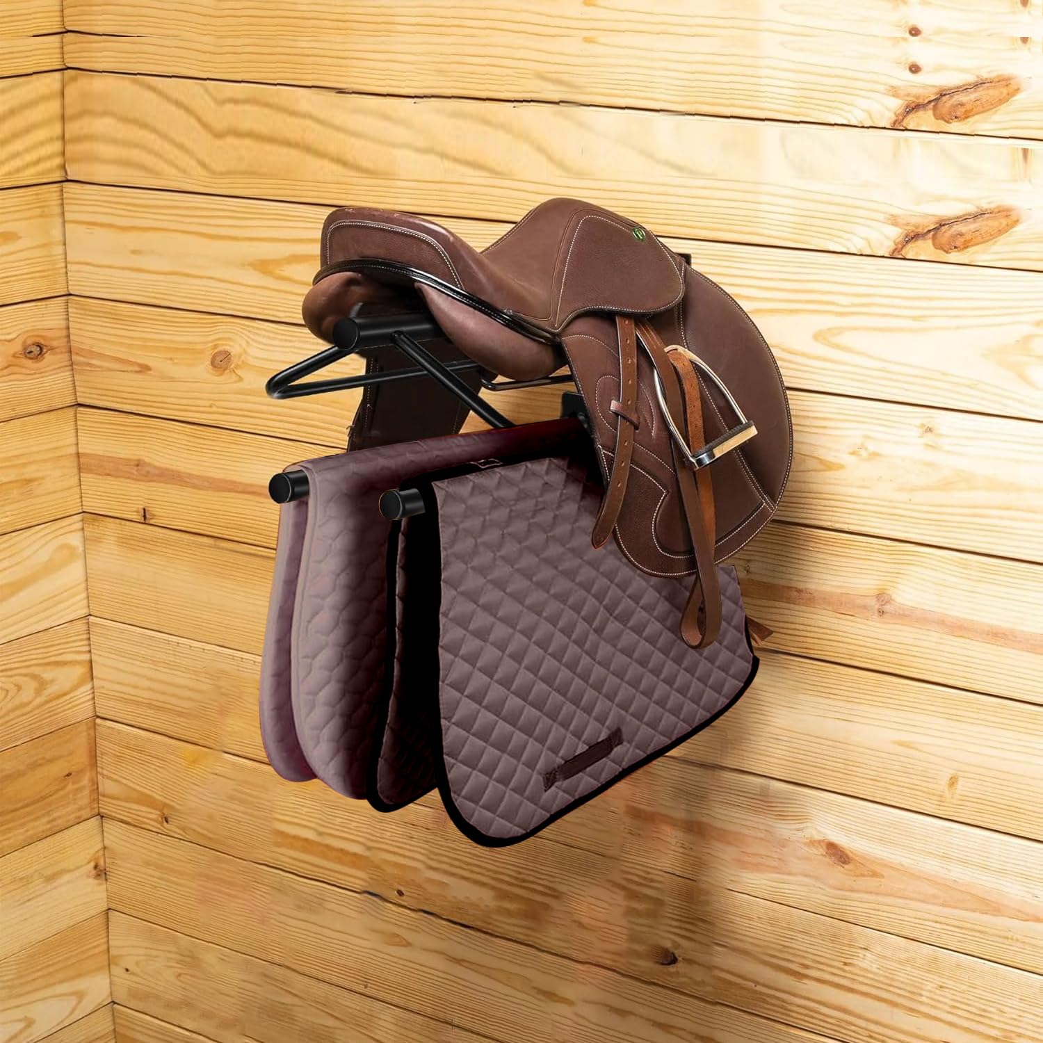 Hdyegy 2Pcs Saddle Rack With Double Pad Bar,Heavy Duty Wall Mounted Saddle Rack Stand Saddle Pad Rack For English And Western Sa