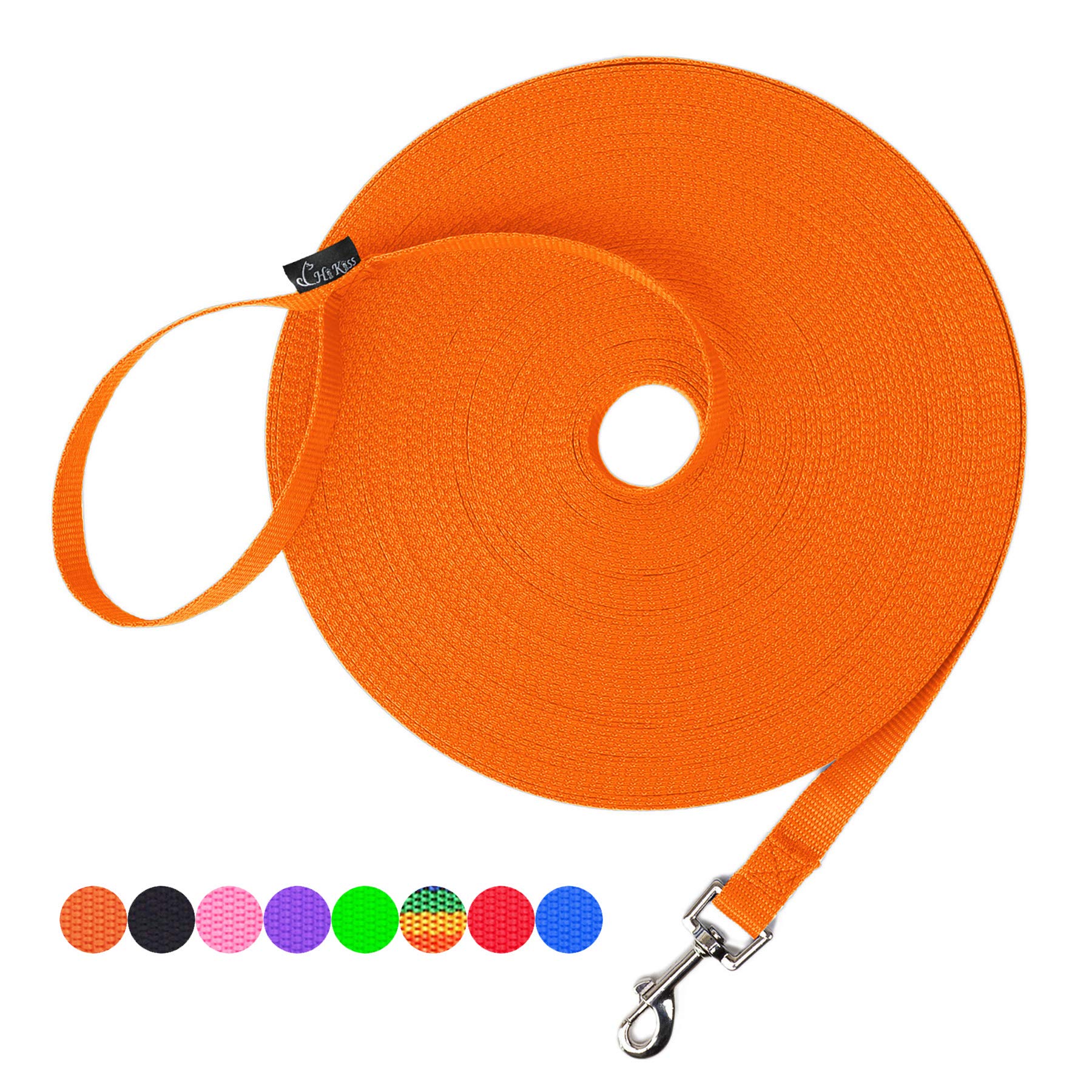 Hi Kiss Dog/Puppy Obedience Recall Training Agility Lead - 15Ft 20Ft 30Ft 50Ft 100Ft Training Leash - Great For Training, Play, Camping, Or Backyard - Orange 30Ft